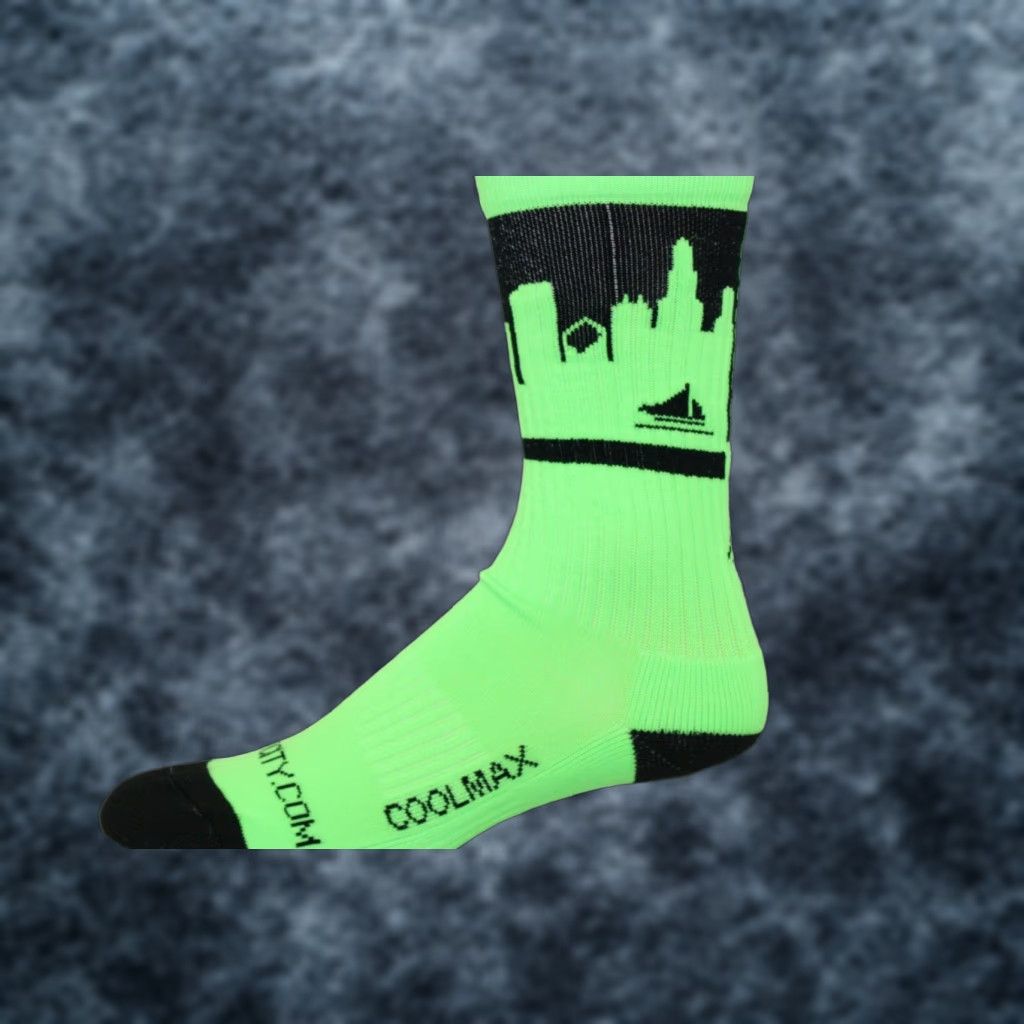 Vintage Rep It City Chicago Lime Green Black CoolMax Basketball Socks Mens Socks M/L Green Basketball Socks Boys Women? Size ONE SIZE - 1 Thumbnail