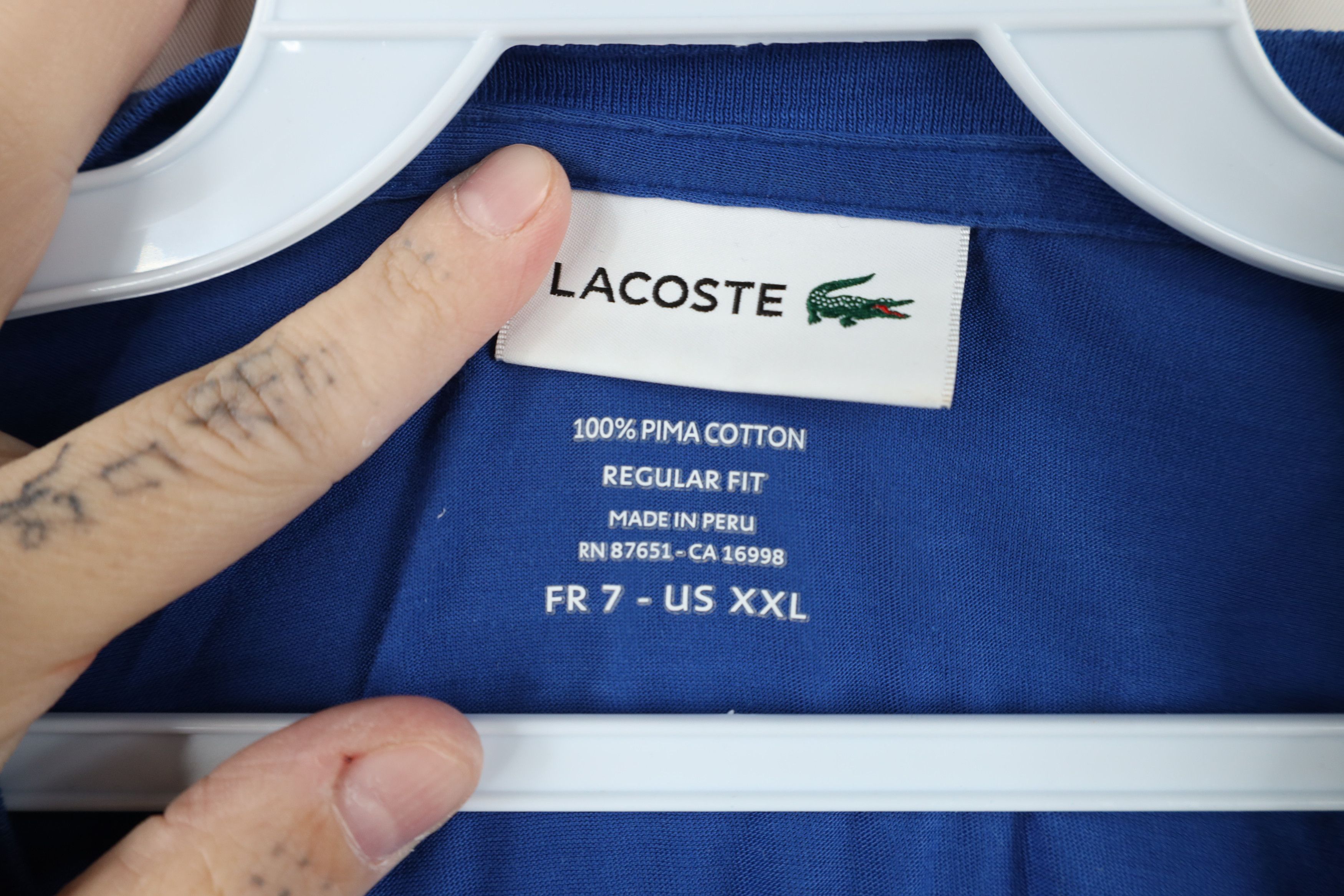 Lacoste Lacoste Logo Pima Cotton Short Sleeve V-Neck T-Shirt Blue Size US XXL / EU 58 / 5 - 7 Thumbnail