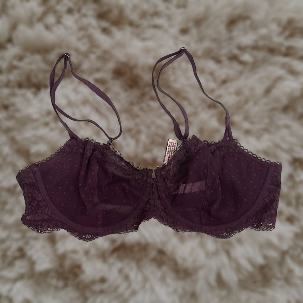 Victorias Secret Vintage Victoria’s Secret Dream Angels Bra 38C Burgundy Lace Underwire Push Up Without Padding Womens 38C Lace Bra