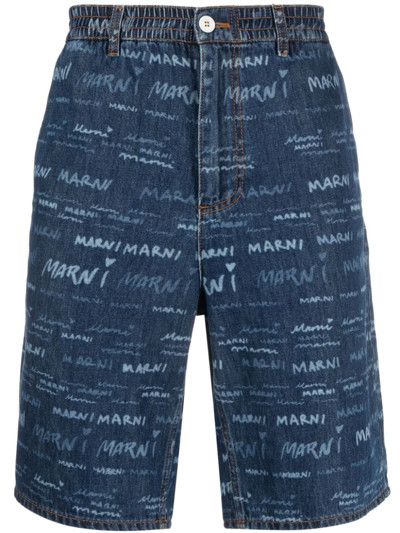 image of Marni O1W1Db10524 Logo Denim Shorts In Blue, Men's (Size 30)