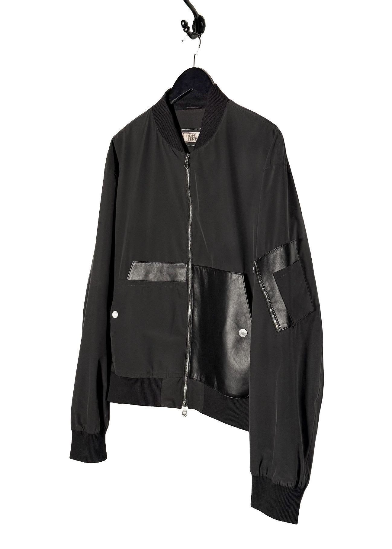 Hermes Hermès Black Leather Detailed Rib-Trim Jacket - 54 IT Size US L / EU 52-54 / 3 - 2 Thumbnail