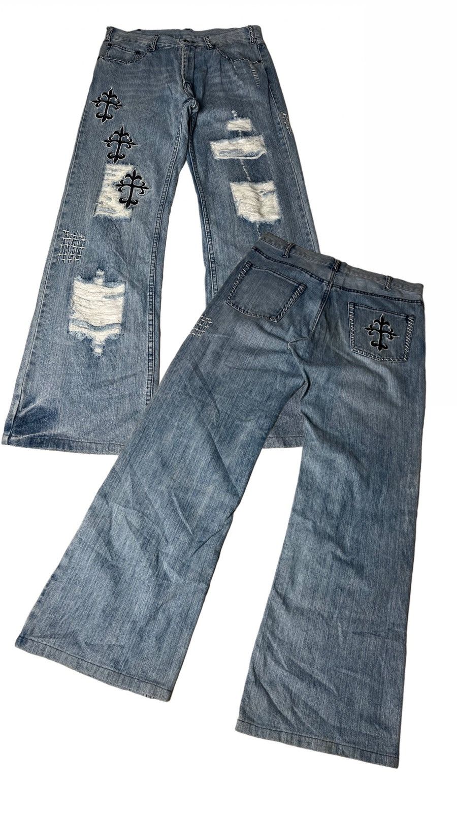 If Six Was Nine 33" Distressed Denim Embroidary Patches Jeans Size US 33 - 3 Thumbnail