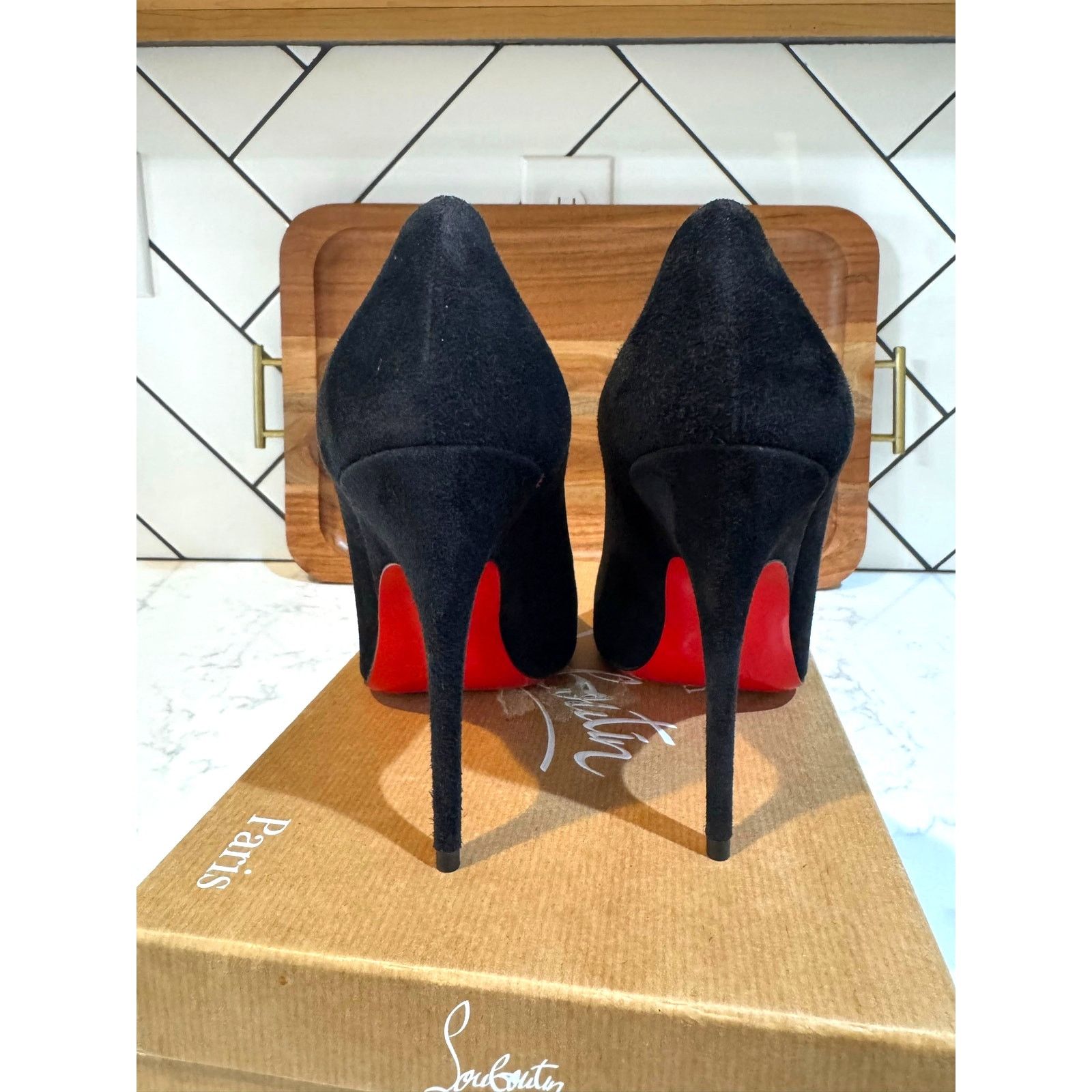 Christian Louboutin Christian Louboutin Alminette black suede 100MM pump Size US 7.5 / IT 37.5 - 5 Thumbnail