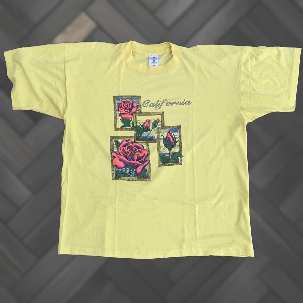 Vintage VINTAGE California T-Shirt Mens XL Yellow Rose Graphic Single Stitch Crew Neck Short Sleeve Roses Size US XL / EU 56 / 4 - 1 Thumbnail