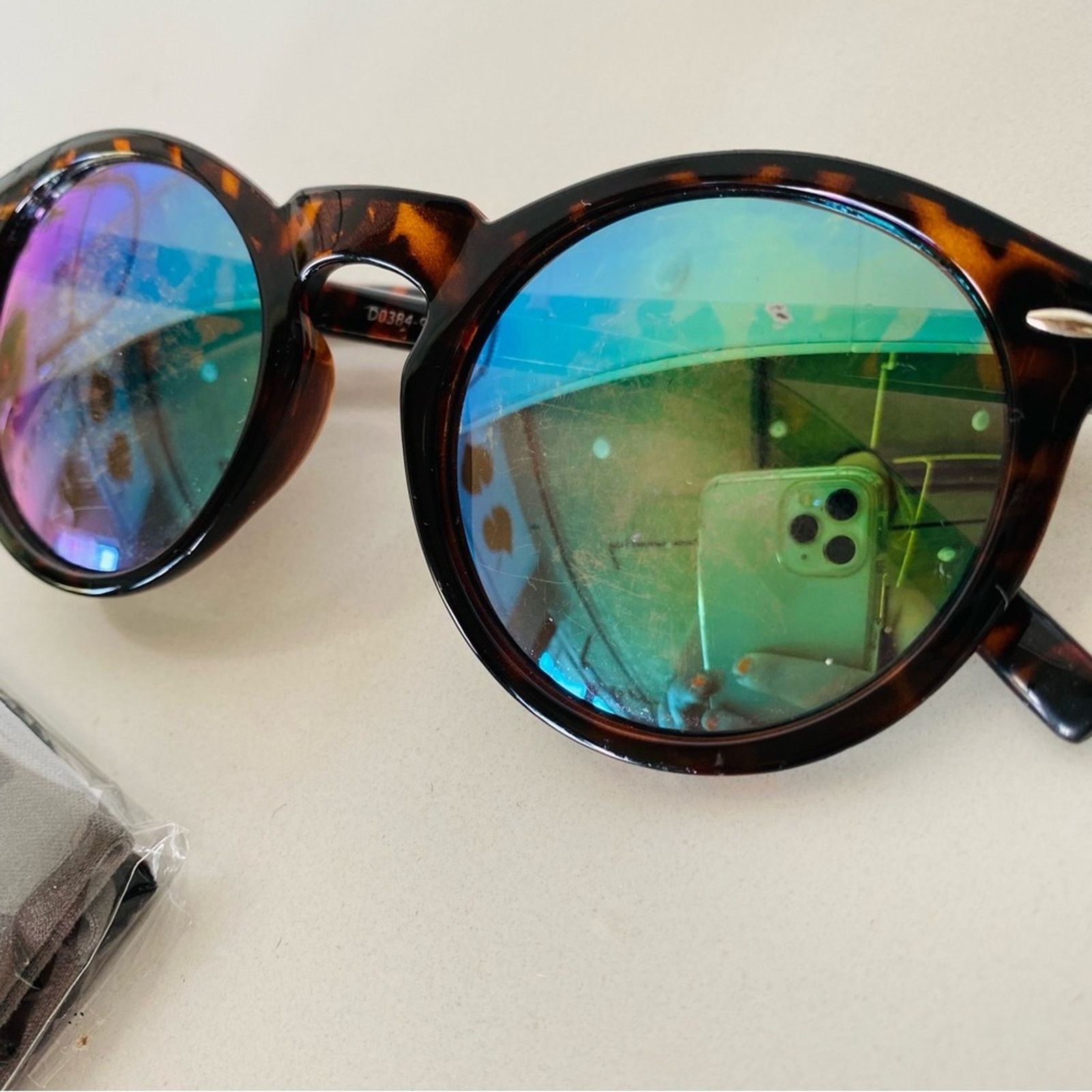 Nordstrom Round Black Brown Tan Tortoiseshell Plastic Blue Sunglasses Size ONE SIZE - 6 Thumbnail