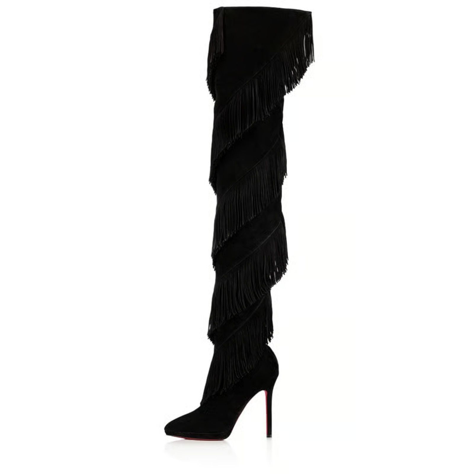 Christian Louboutin Christian Louboutin Bolcheva 120 Black Fringe Thigh High OTK Size US 6.5 / IT 36.5 - 8 Thumbnail
