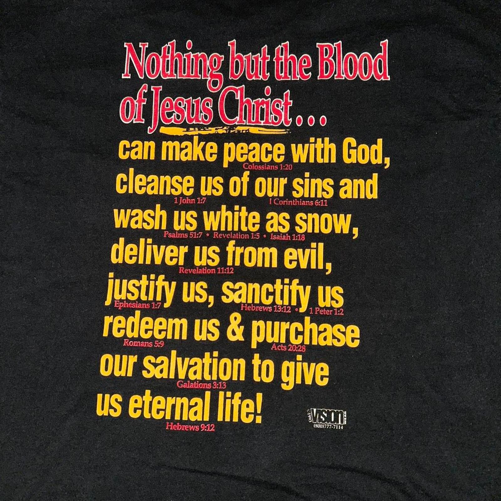 Vintage 90s SS Jesus Tee Nothing But The Blood Vision Wear 2XL 24x32 Size US XXL / EU 58 / 5 - 8 Thumbnail