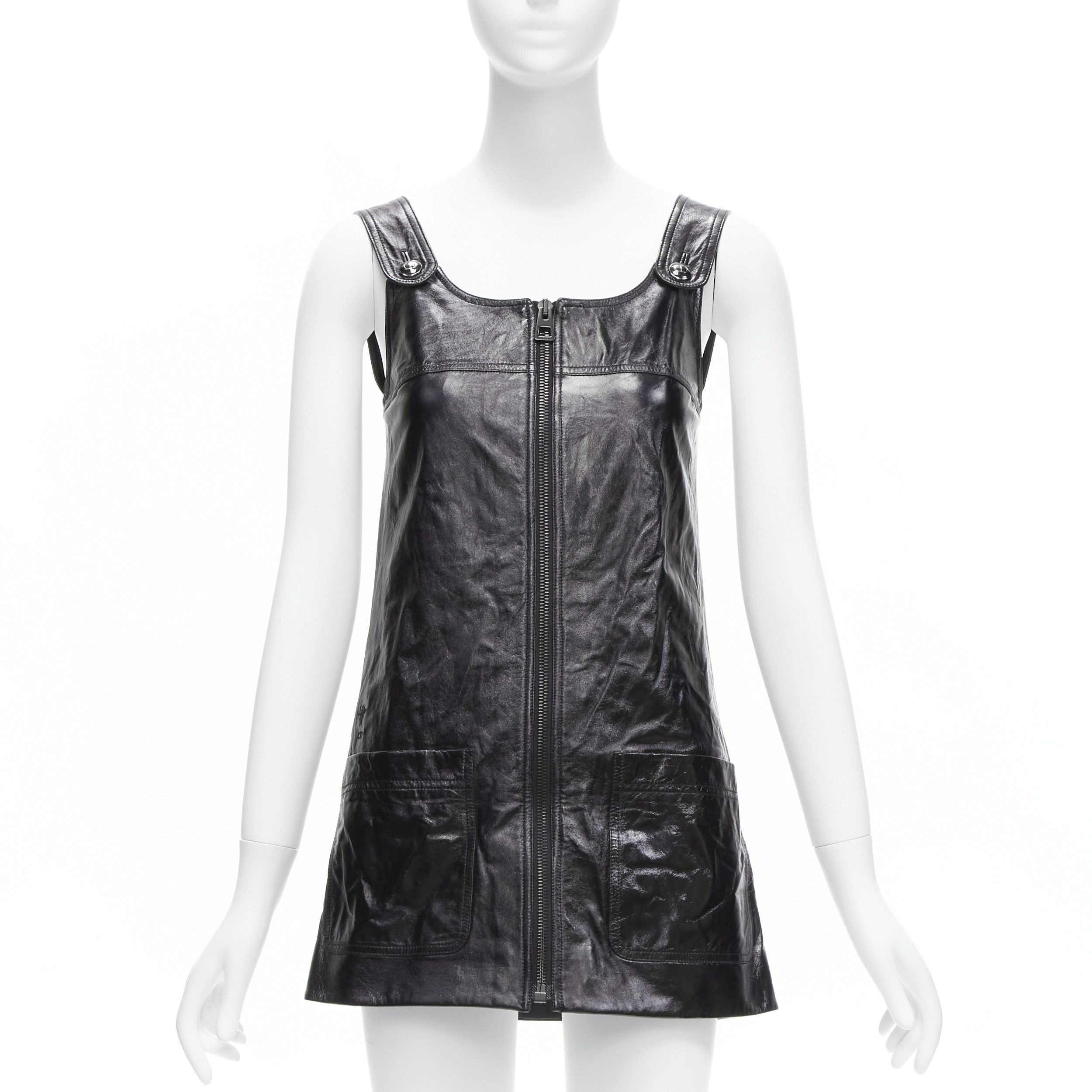 chinese dress ladies High-Waisted Black Leather Dress | Women's Overall Dress