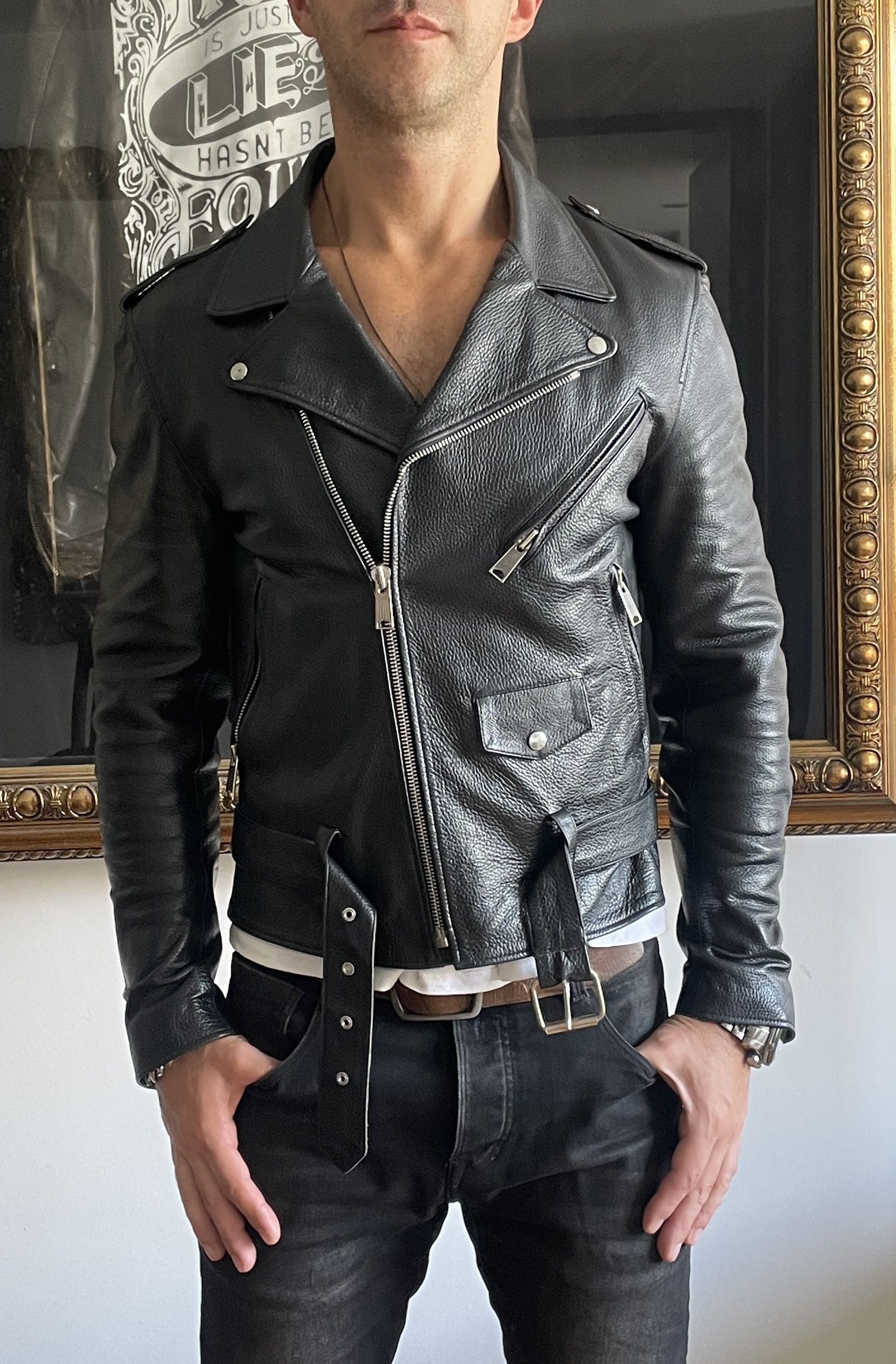 Sandro Sandro Leather Biker Jacket with Fur Collar Schott Varvatos Size US M / EU 48-50 / 2 - 6 Thumbnail