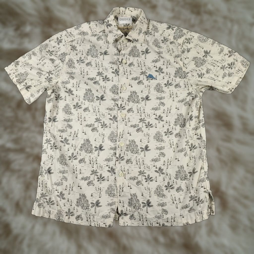 Tommy Bahama Tommy Bahama Shirt Mens Small Off-White Gray Cotton Button Up Short Sleeve Geometric Pattern Size US S / EU 44-46 / 1 - 1 Thumbnail