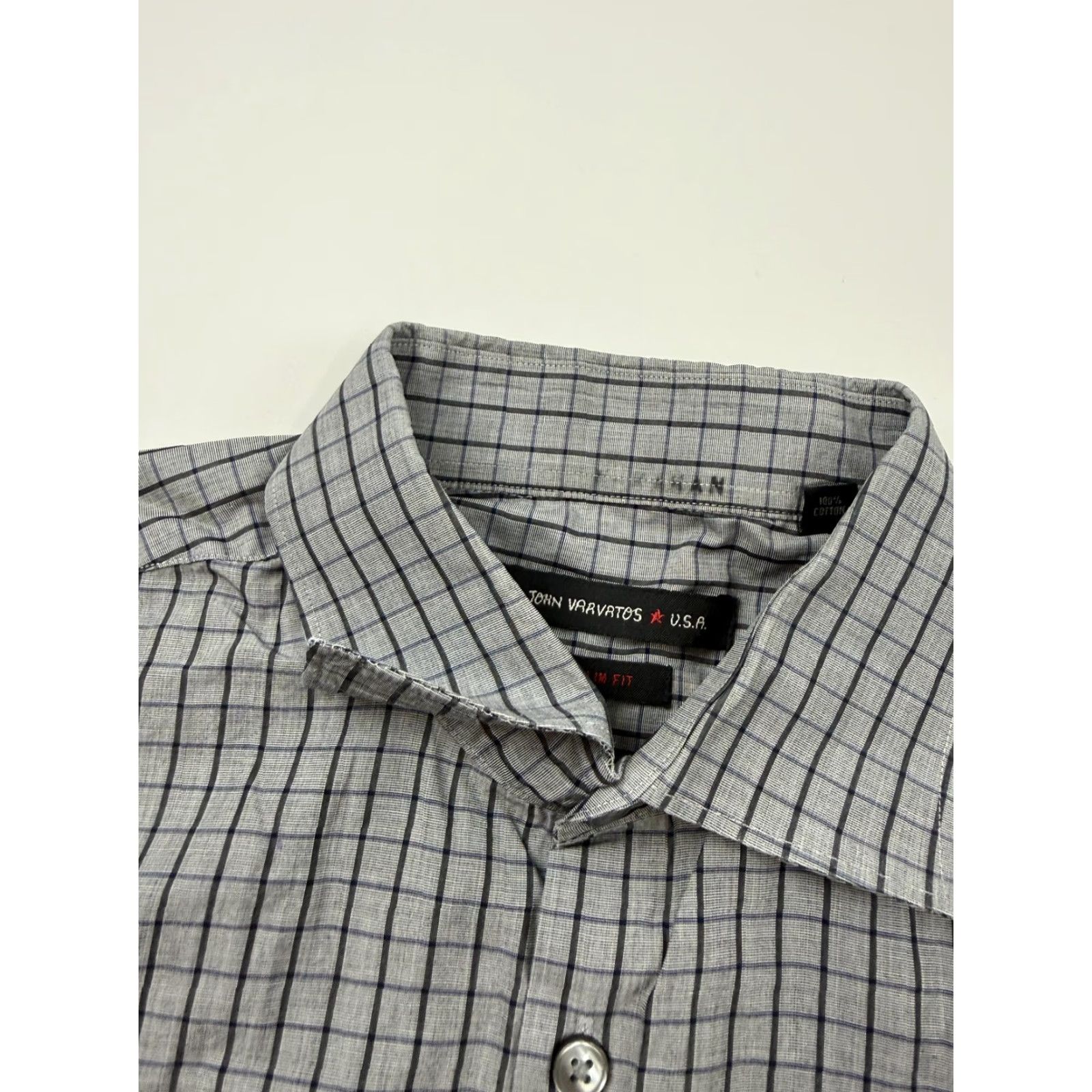 John Varvatos John Varvatos Shirt Mens 15.5 34/35 Gray Check Slim Fit Long Sleeve Dress Top Size US L / EU 52-54 / 3 - 3 Thumbnail