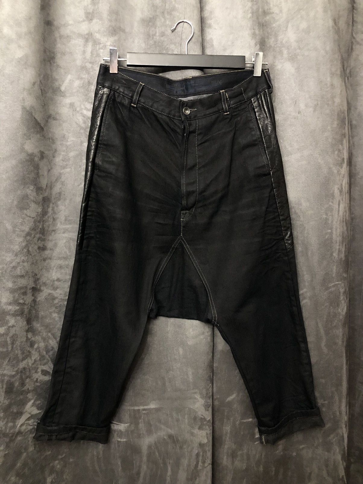 image of Rick Owens “Release” Leather Back Cropped Jeans in Black, Men's (Size 29)