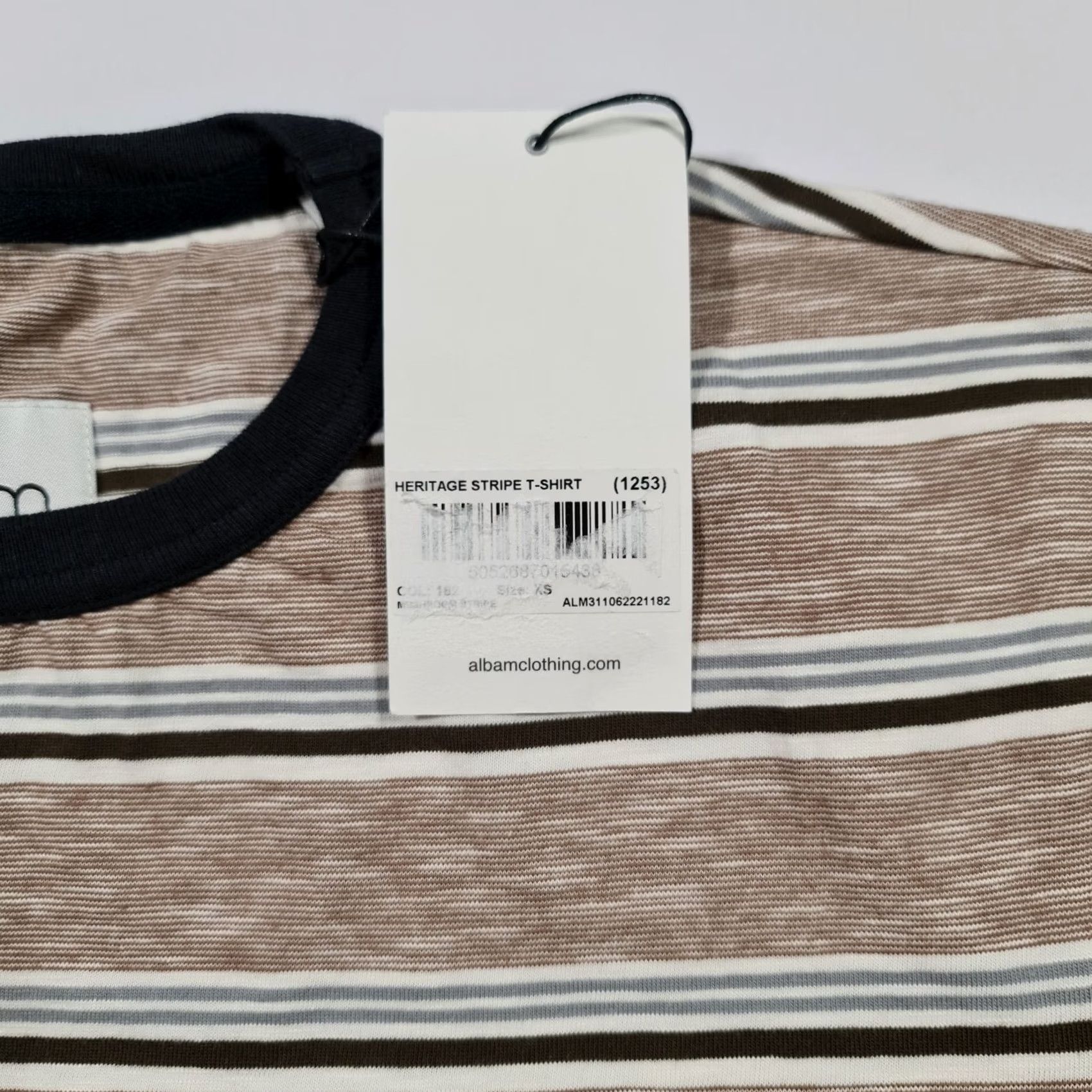 Albam albam Mens T Shirt Brown XS Striped Short Sleeve Crew Neck 100% Cotton Tee Top Logo Size US XS / EU 42 / 0 - 5 Thumbnail