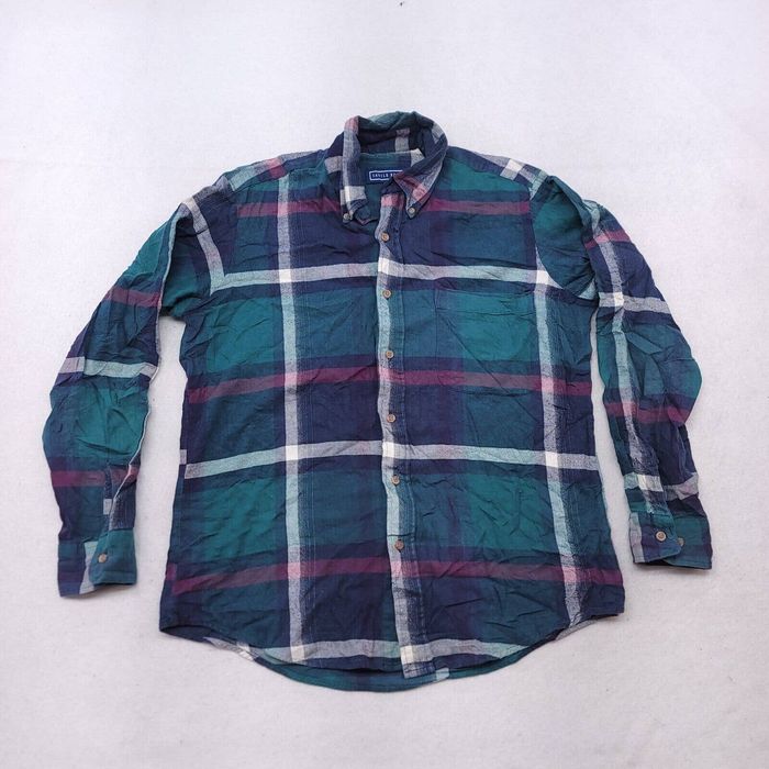 Savile Row Savile Row Madras Flannel Shirt Mens Size M Green Purple ...