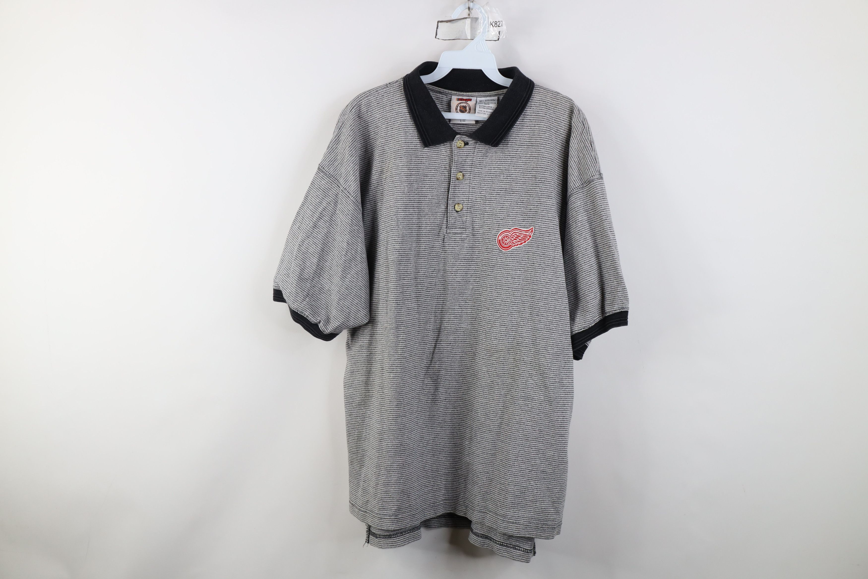Vintage Vintage 90s Detroit Red Wings Hockey Striped Polo Shirt Gray Size US XL / EU 56 / 4 - 1 Thumbnail