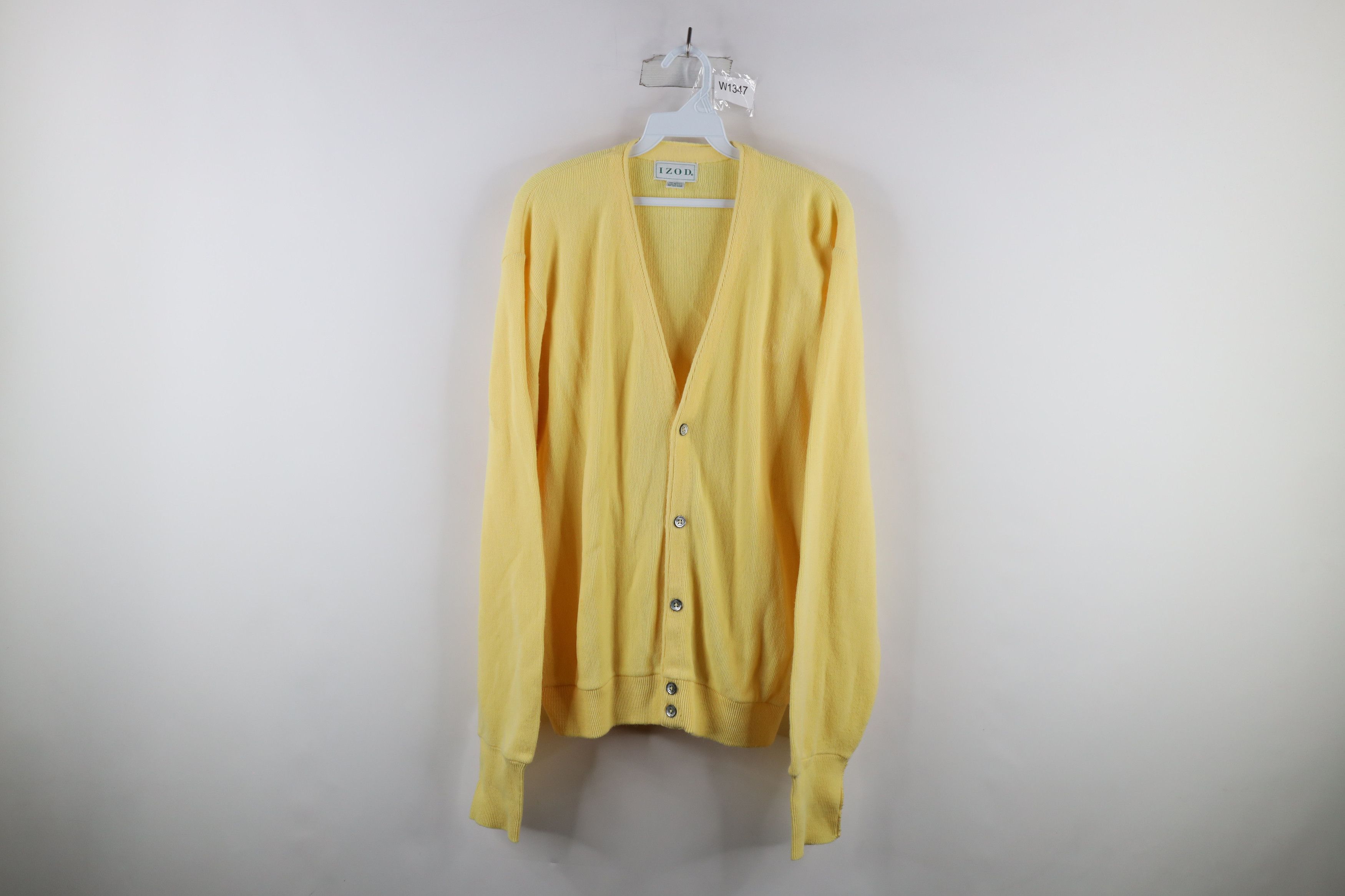 Vintage 90s Izod Spell Out Knit Cardigan Sweater Yellow USA