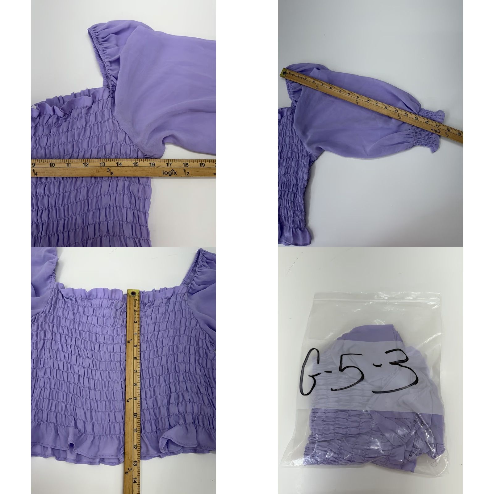 H&M H&M Womens Top L Purple Cropped Smocked Long Sleeve Balloon Sleeve Square Neck Size L / US 10 / IT 46 - 8 Thumbnail