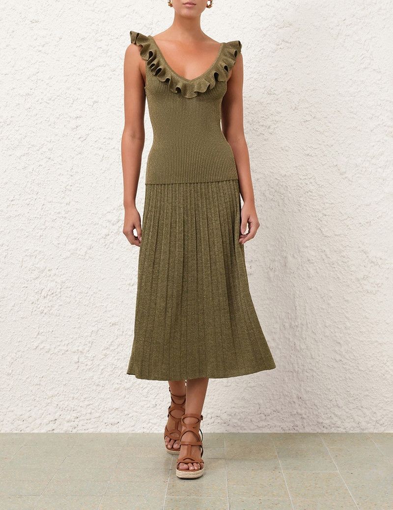 Zimmermann oc11z0226 Wylie Rib Midi Skirt In Green Size 26" / US 2 / IT 38 - 7 Thumbnail