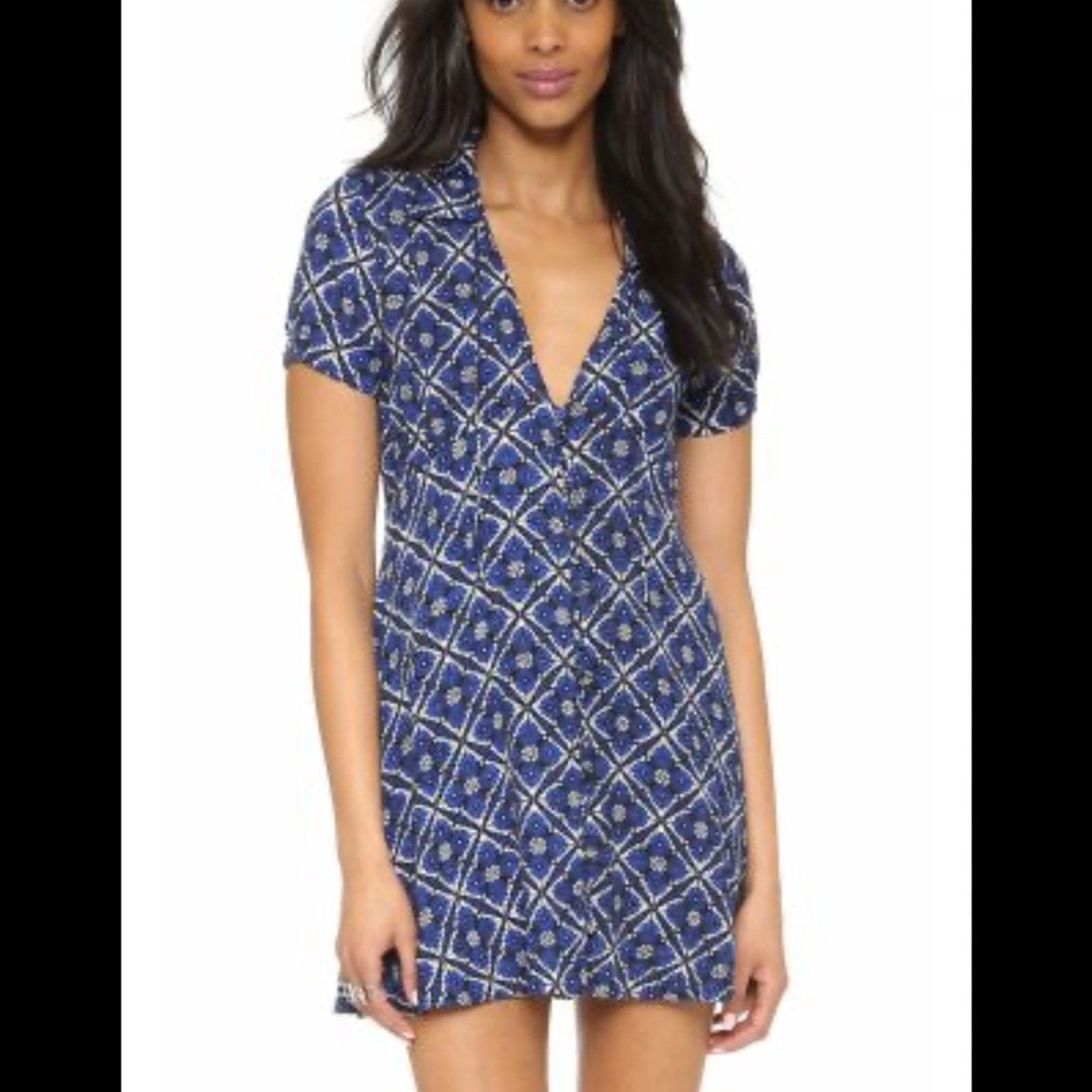 Free People Free People Melody Mosaic Mini Dress – Blue/Black – Size 2 Size XS / US 0-2 / IT 36-38 - 1 Thumbnail