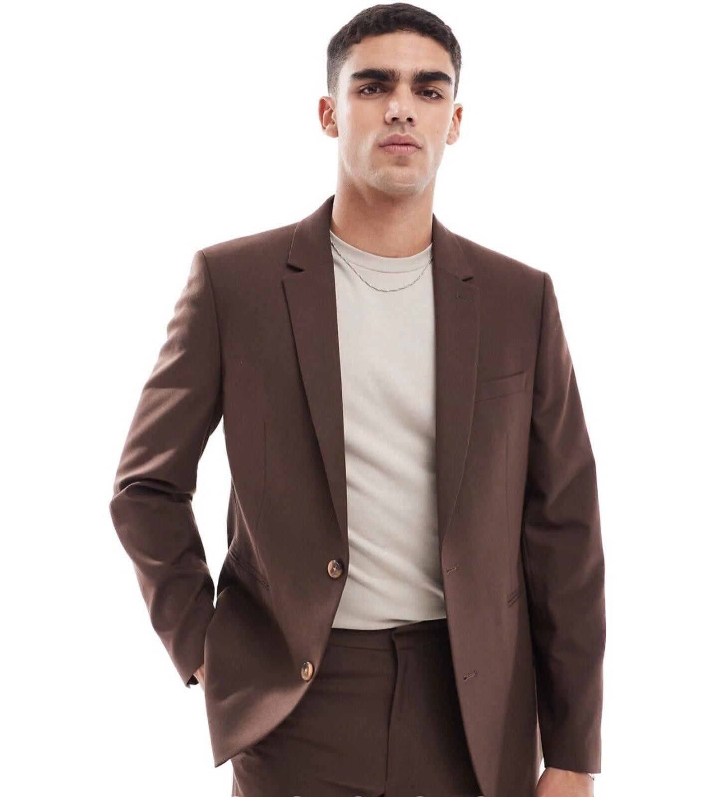 Asos Slim Wool Mix Suit Jacket - Dark Brown - Chest 42 Regular Size 42R - 4 Thumbnail