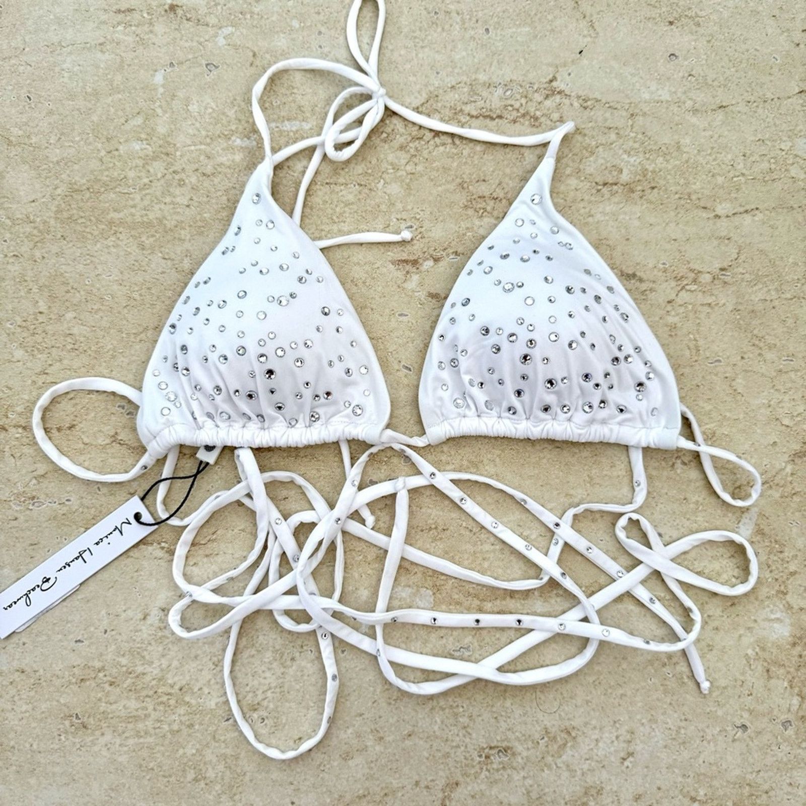 Other NWT Monica Hansen Swim Triangle Top in White Crystals Size M Size M / US 6-8 / IT 42-44 - 1 Thumbnail