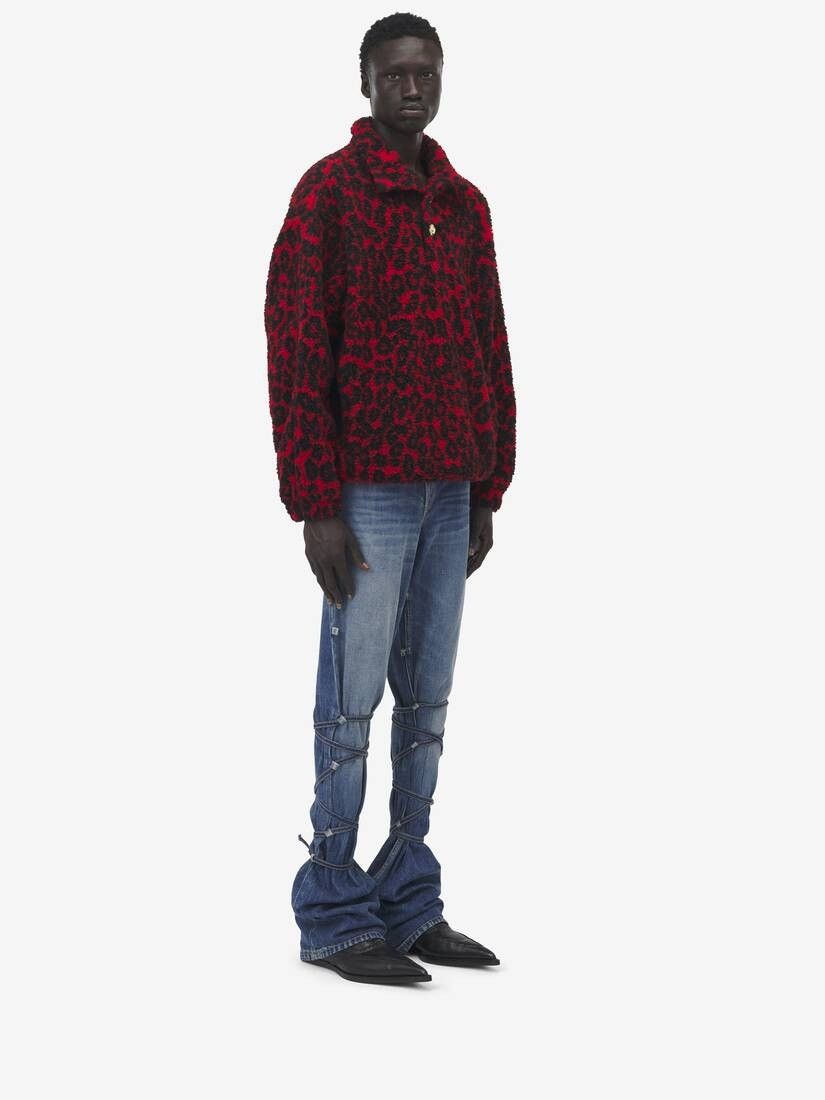 Alexander McQueen o1w1db10925 Leopard Print Fleece Sweatshirt in Red Size US XL / EU 56 / 4 - 3 Thumbnail