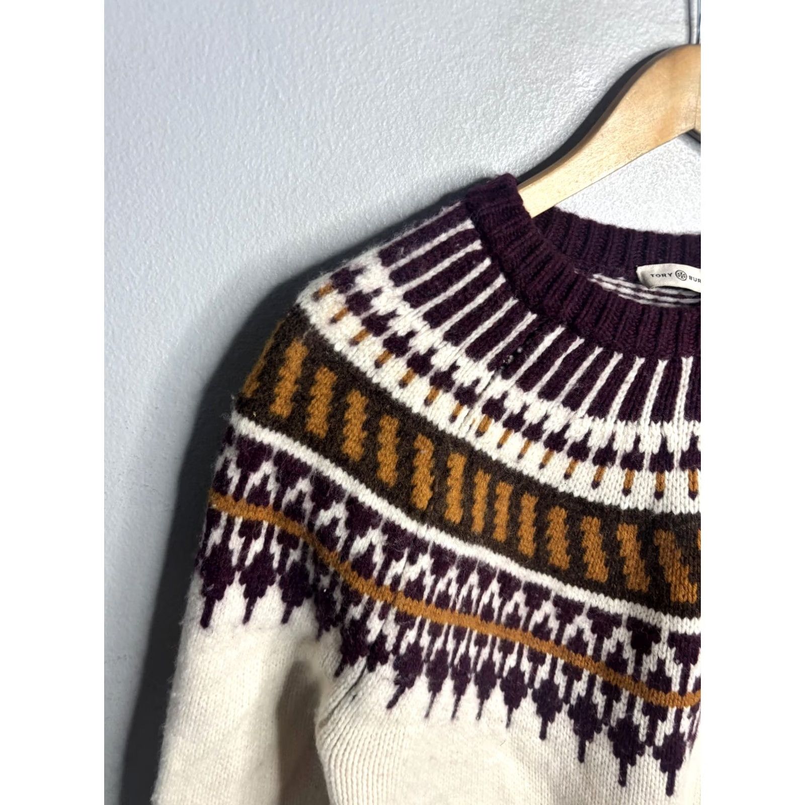 Tory Burch Tory Burch Sweater Womens L White Fair Isle Wool Blend Crewneck Pullover Size L / US 10 / IT 46 - 2 Thumbnail
