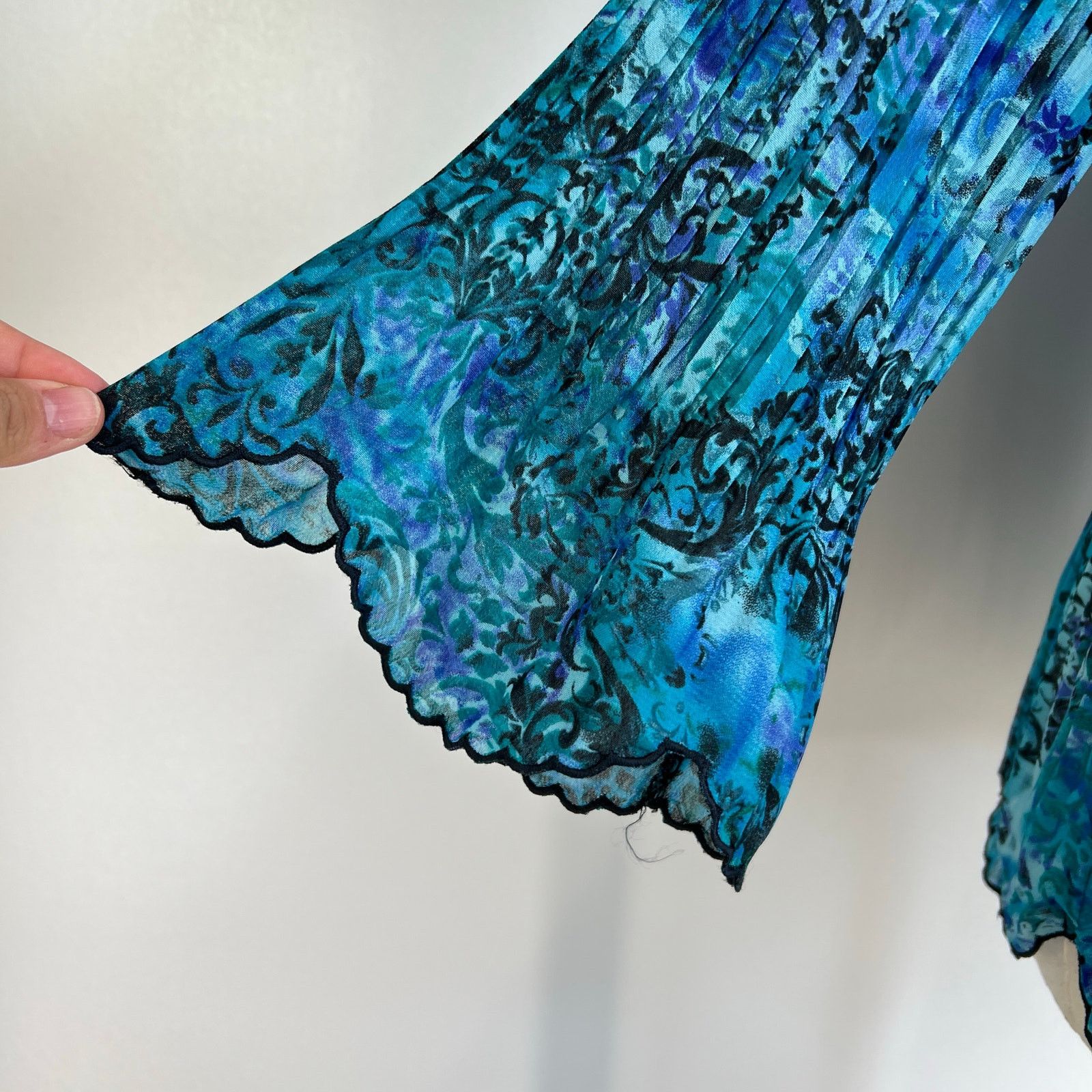 Other Laura Scott Blue Damask Printed Pleated Stretch Shirt Top Size M / US 6-8 / IT 42-44 - 5 Thumbnail