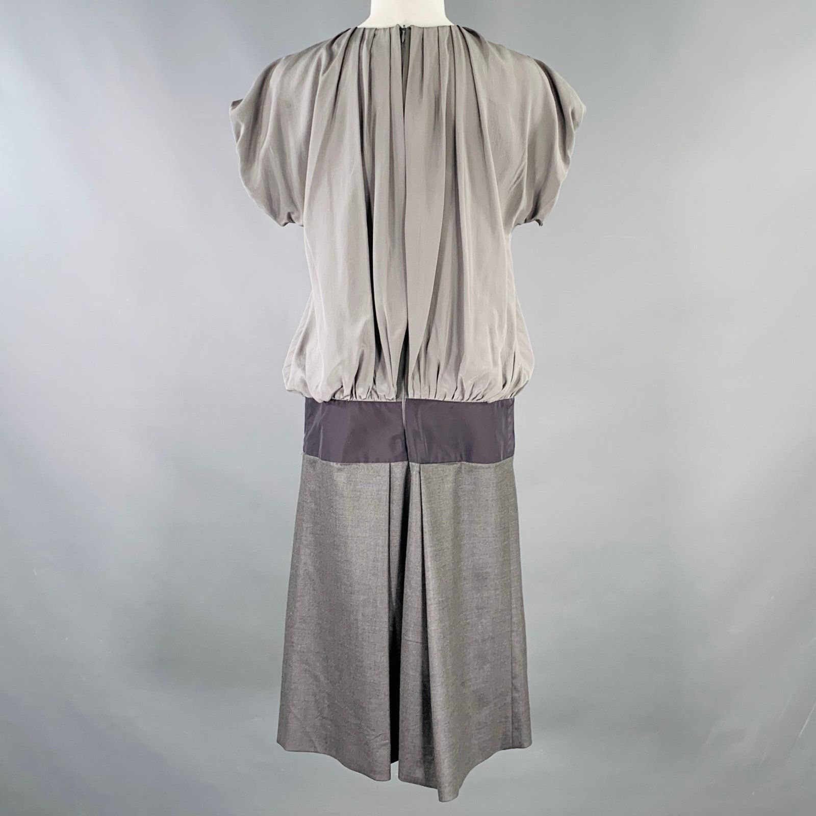 Sportmax SPORTMAX Grey Black Silk Virgin Wool Blend Two Tone Pleated Size M / US 6-8 / IT 42-44 - 3 Thumbnail