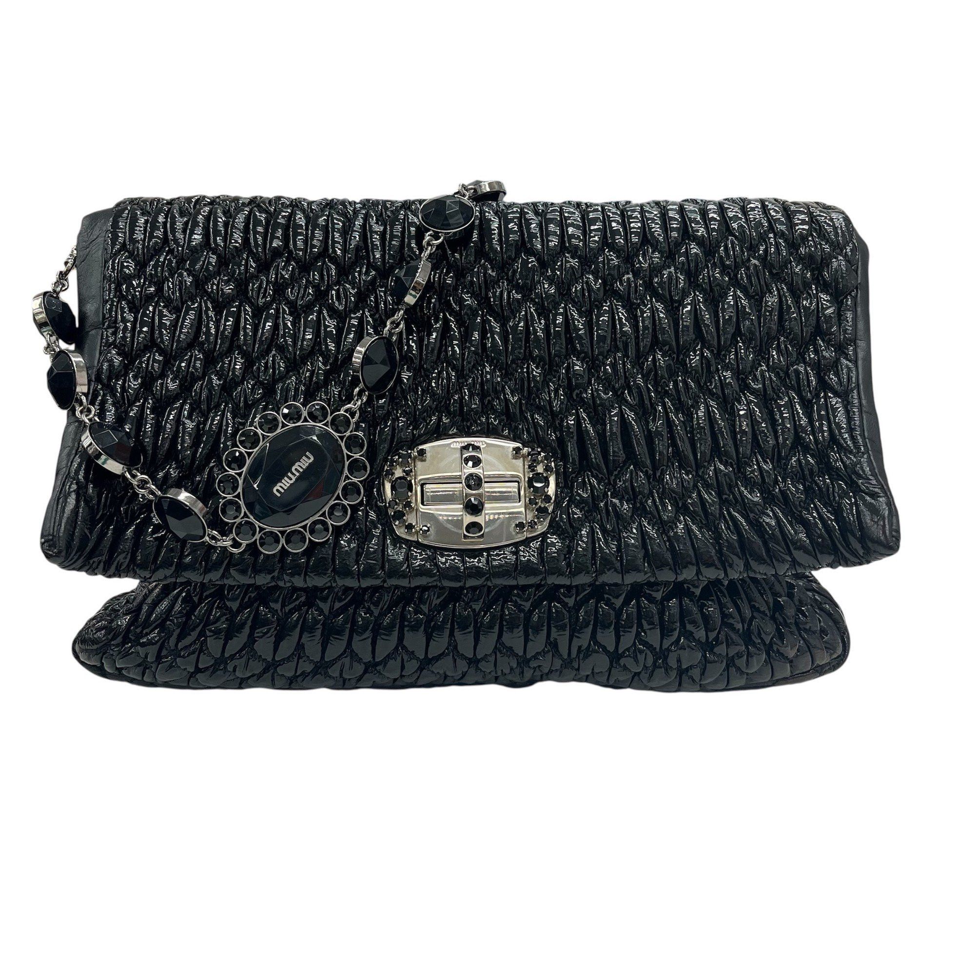 Miu Miu MIUMIU Miu Matelasse Jeweled Patent Black 2-Way Bag Shoulder Clutch for Women Size ONE SIZE - 1 Thumbnail