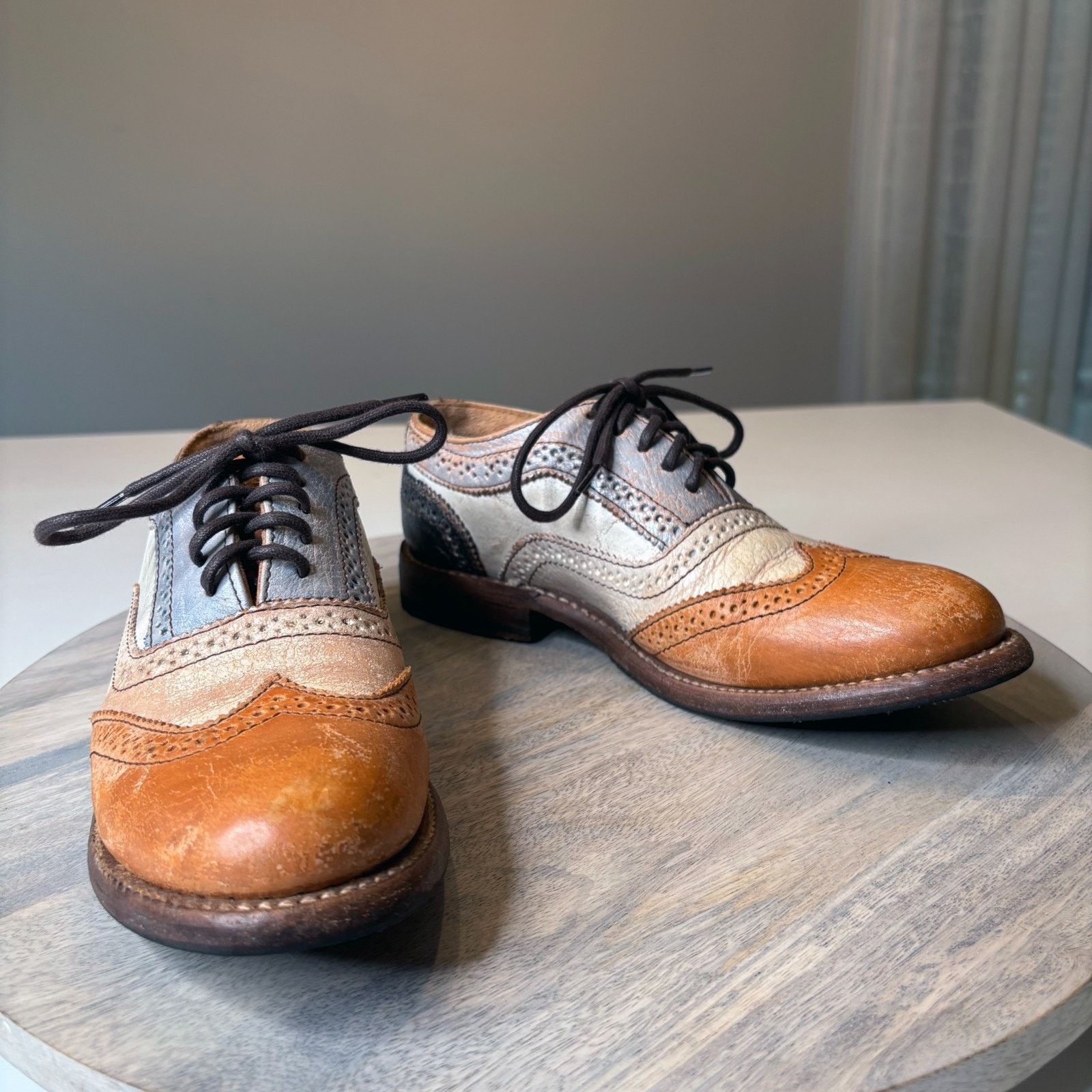 Bed Stu Bed Stu Lita II Oxford Tan Rustic Leather Wingtip Shoes Sz 7 Size US 7 / IT 37 - 3 Thumbnail