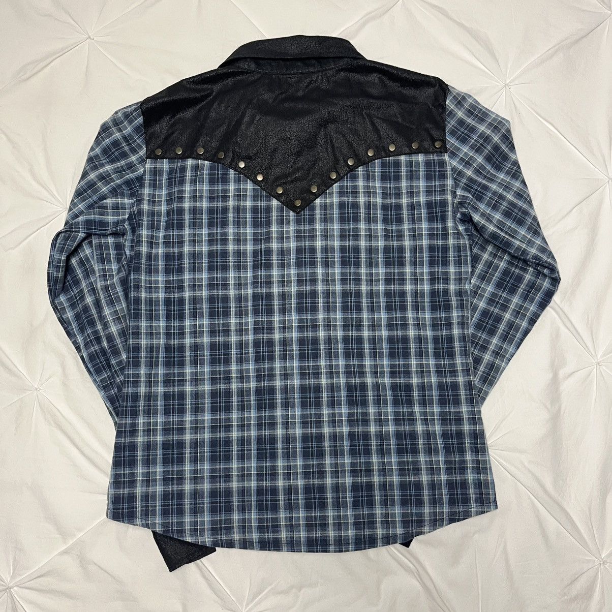 If Six Was Nine × Le Grande Bleu (L.G.B.) × Tornado Mart Pearl Snap Glad News Button Up Cracked Leather/Flannel Size US XS / EU 42 / 0 - 6 Thumbnail
