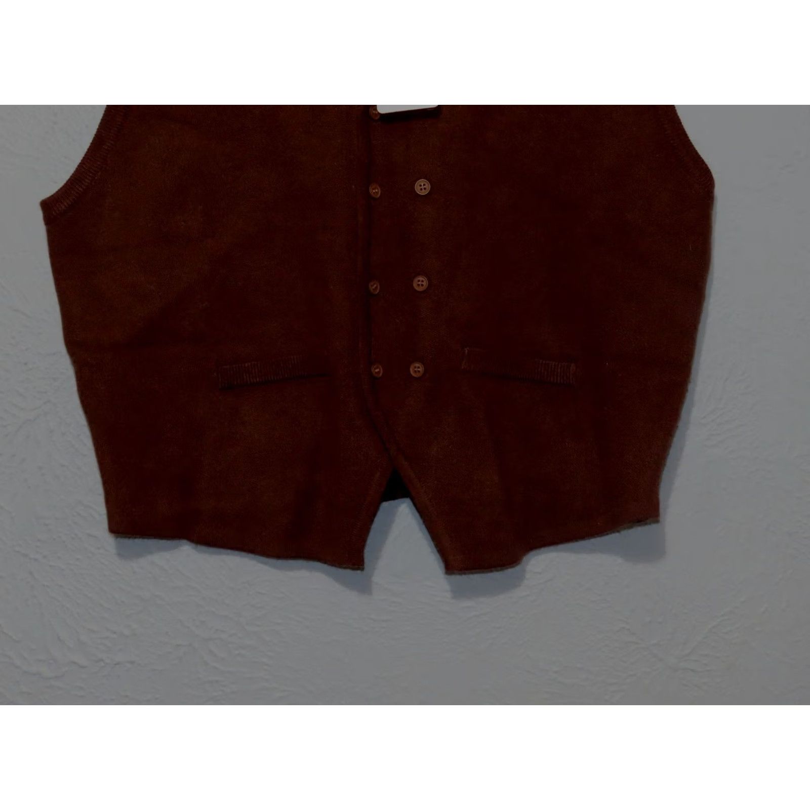 Vintage Dazy Women's L Brown Double Button Knit Vest NWT V-Neck Sleeveless Casual Winter Spring Fall Knitted Solid Buttoned Regular Fit Size L / US 10 / IT 46 - 2 Thumbnail