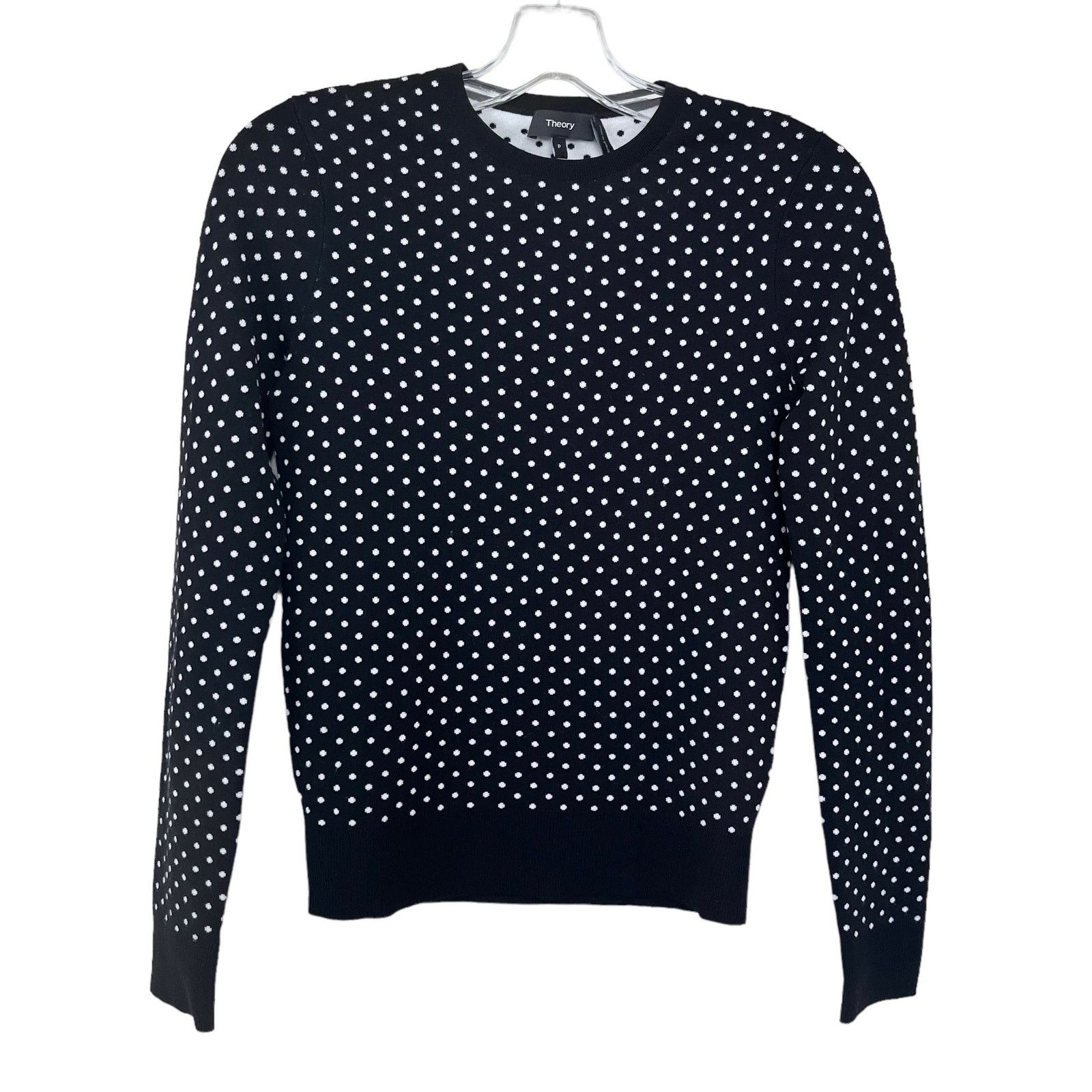 Theory Theory Mini Polka Dot Black Ecru Regal Wool Sweater Size S / US 4 / IT 40 - 2 Thumbnail