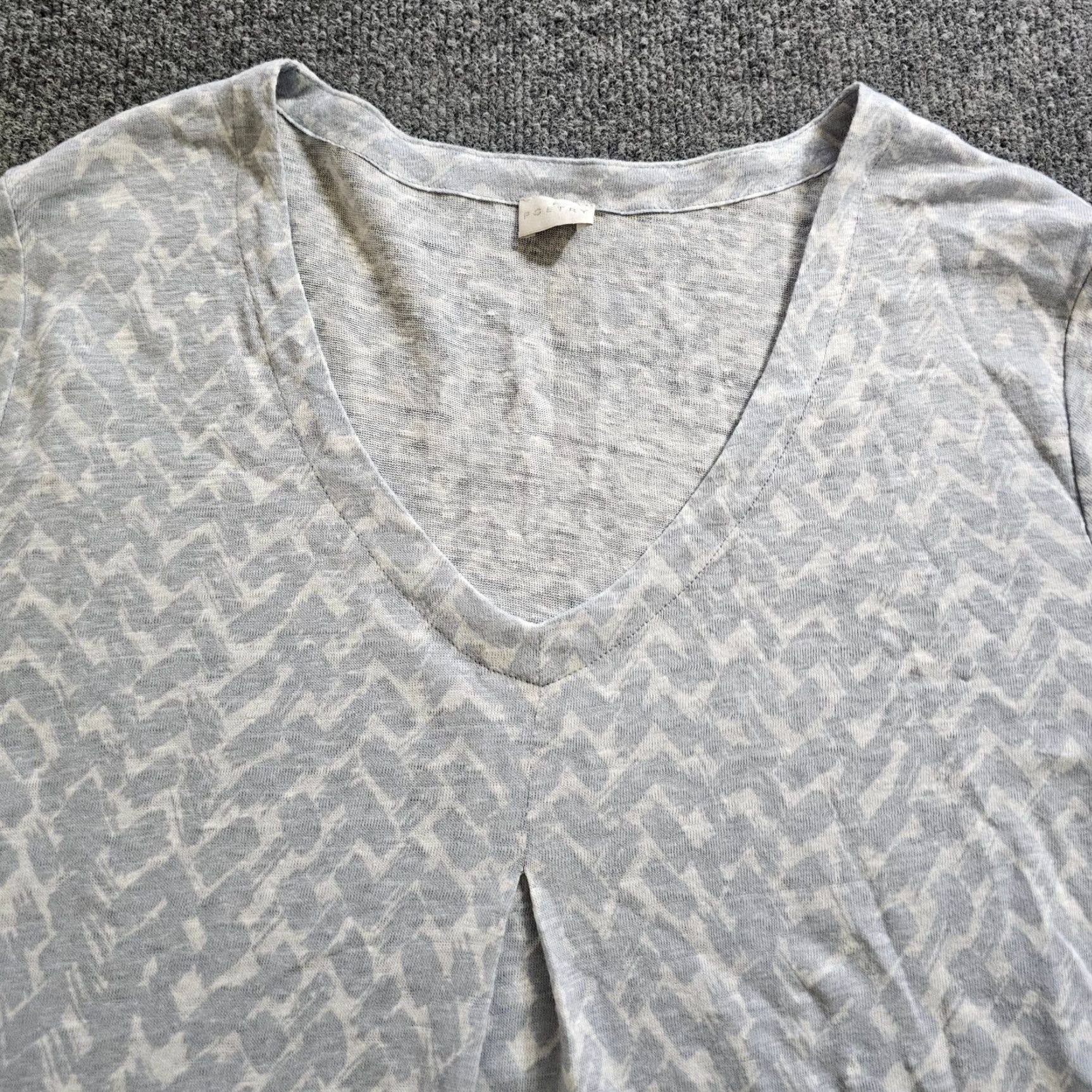 Vintage Poetry Top Tunic Womens 12 Gray White Linen V Neck 3/4 Sleeve Boxy Career Casual Shirt Size XL / US 12-14 / IT 48-50 - 2 Thumbnail