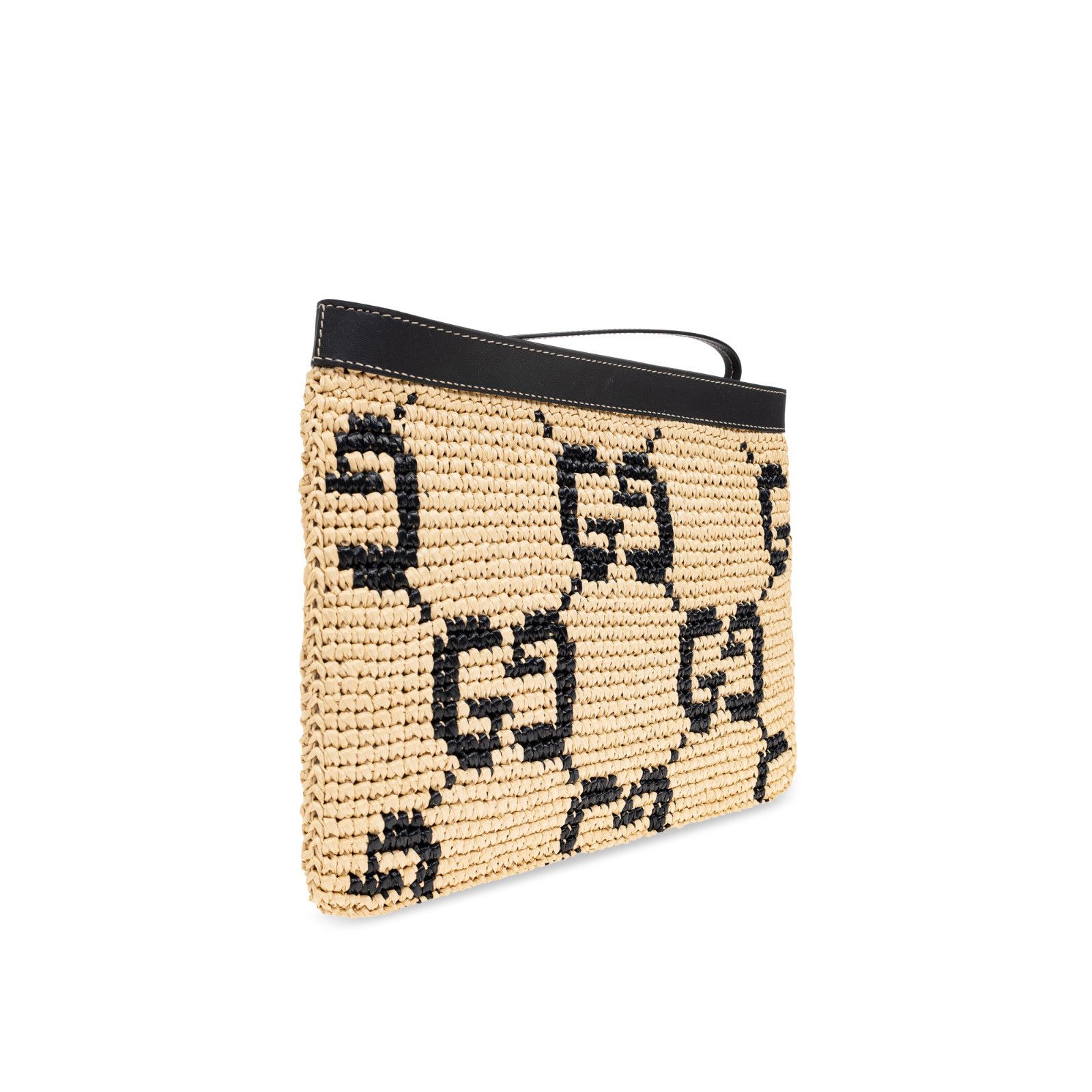 Gucci GUCCI $1690 Natural/Black Raffia Effect Zip Pouch New & Auth Size ONE SIZE - 3 Thumbnail