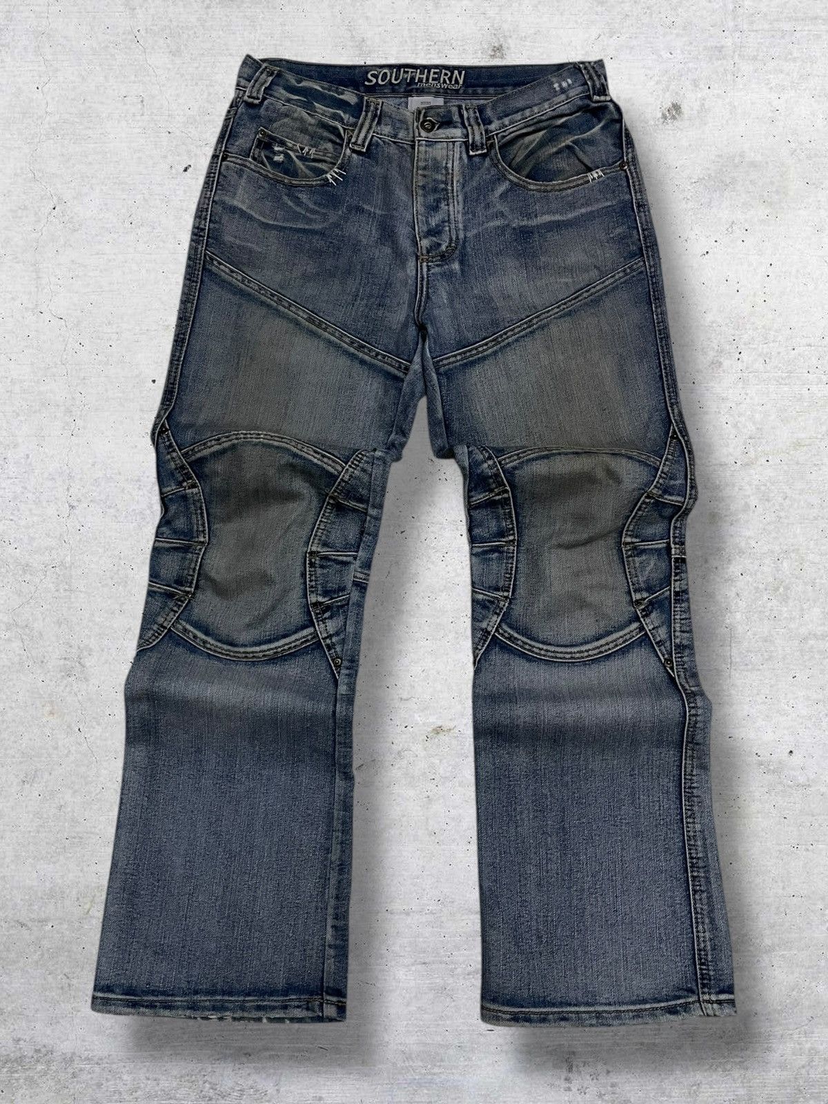 SOUTHERN 90S JAPAN DESIGNER BIKERS DISTRESSED MUDWASH DENIM