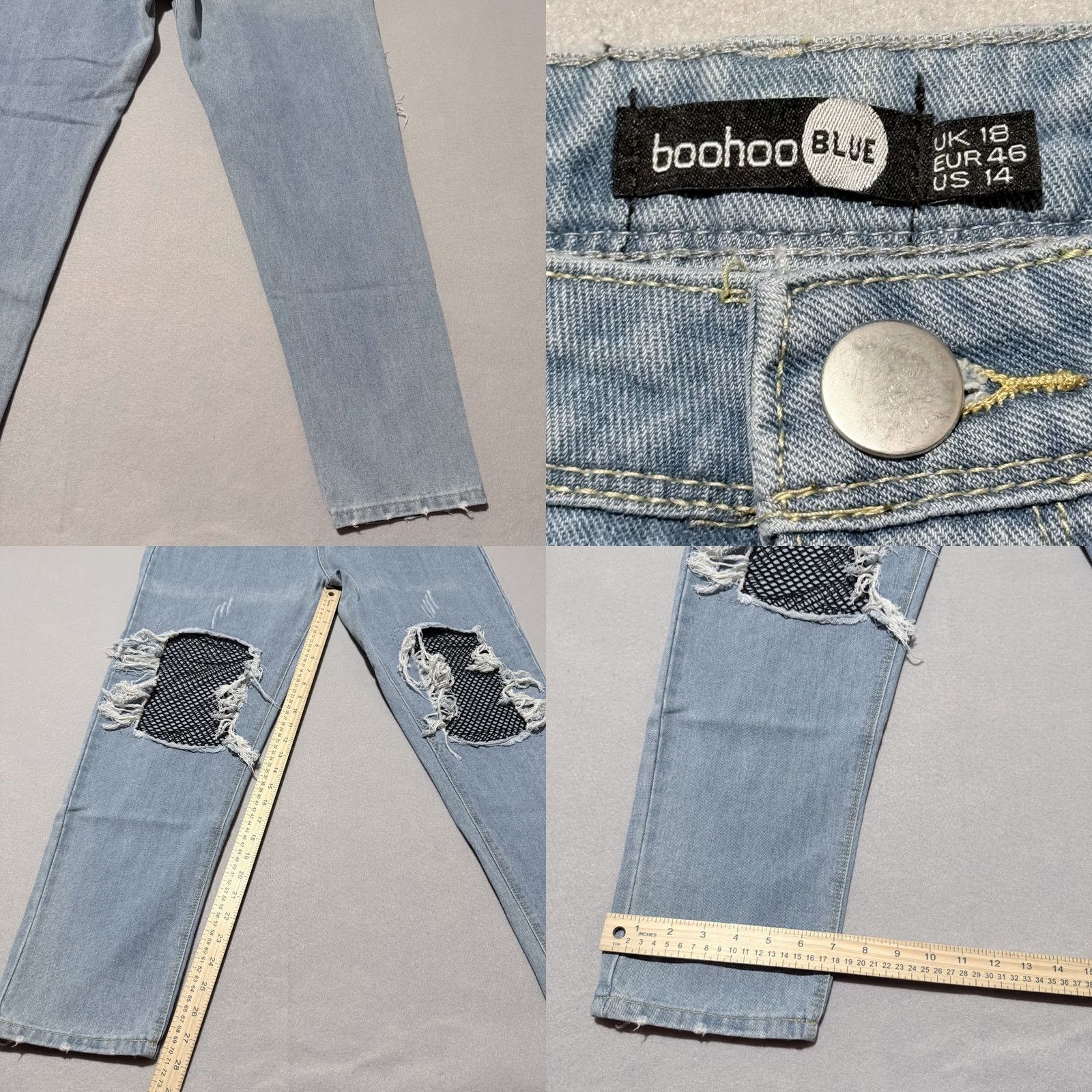 Boohoo Boohoo Blue Skinny Jeans Women's Medium Wash Denim Distressed Slim Fit - 14 Jeans Women Blue Distressed Slim Fit Size 32" / US 10 / IT 46 - 8 Thumbnail