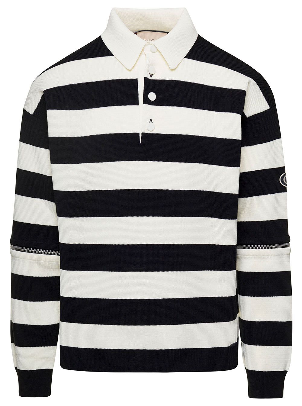 Gucci Striped Black and White Knit Polo with Detachable Sleeves in Cotton Man Size US S / EU 44-46 / 1 - 1 Thumbnail