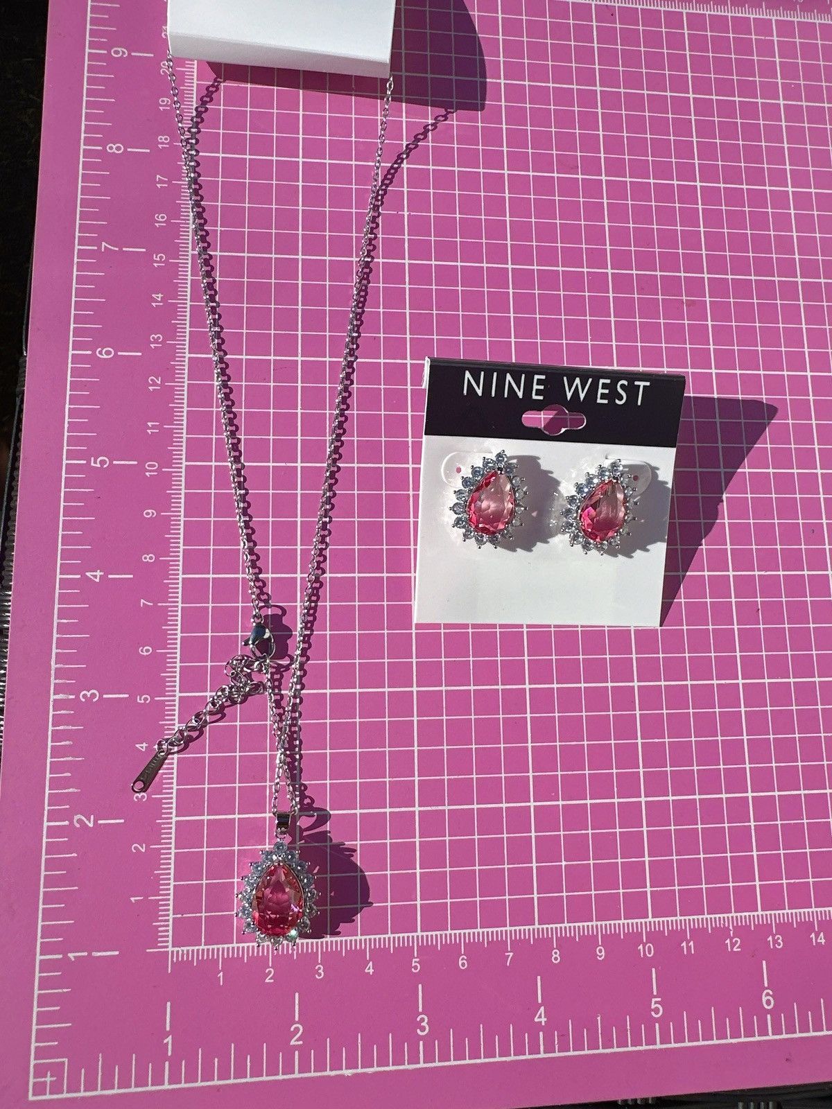 Nine West Nine West 925 sterling silver necklace earrings crystal pink Size ONE SIZE - 4 Thumbnail