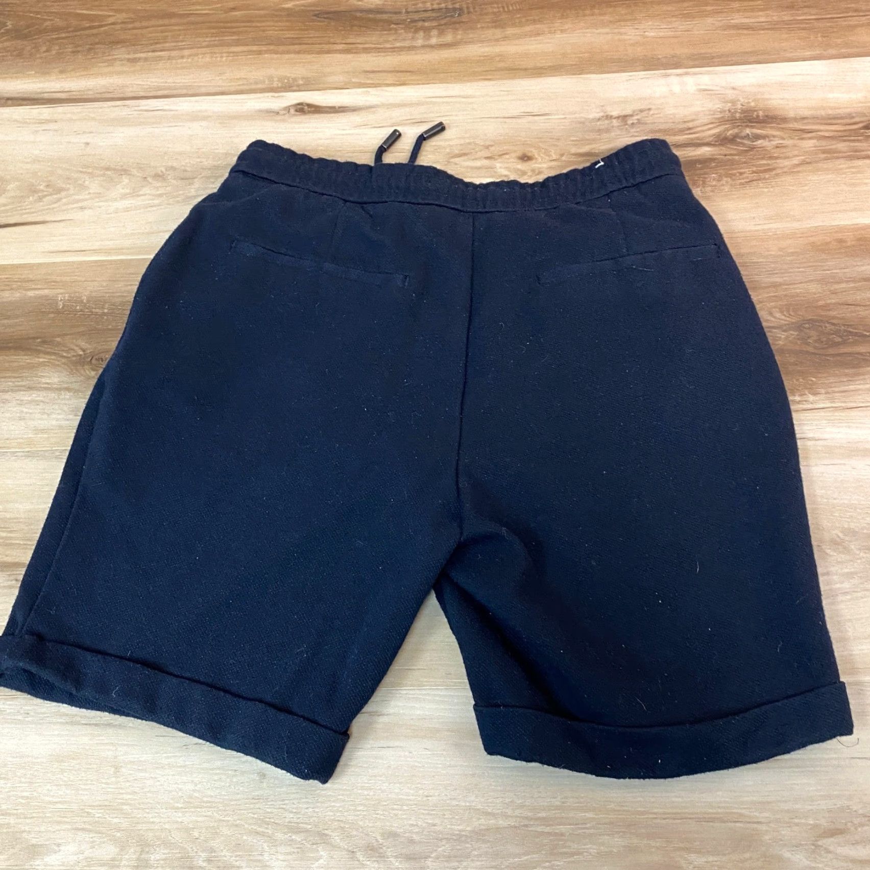 Zara ZARA Men Navy Blue Textured Drawstring Waist Shorts M Size US 31 - 7 Thumbnail