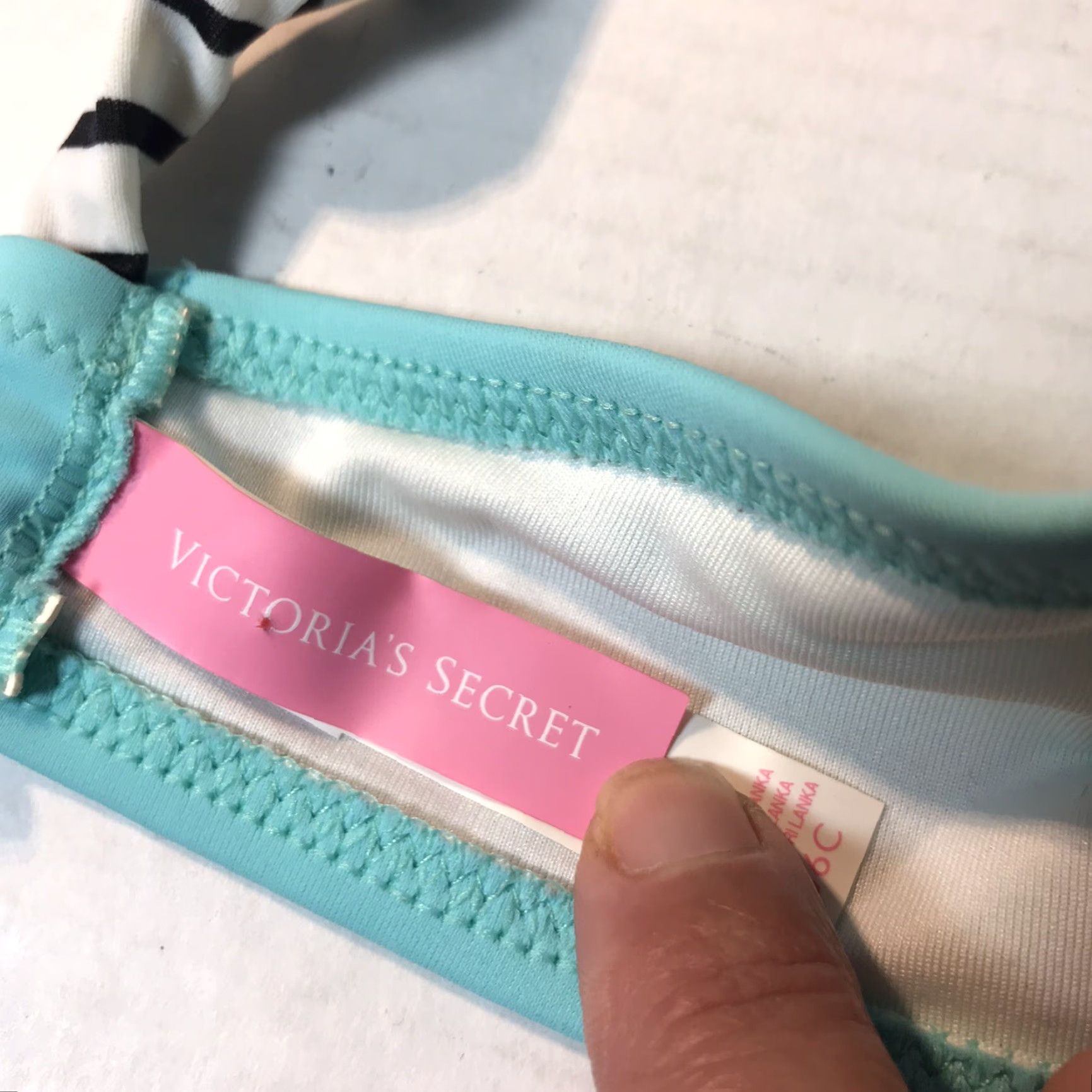 Victoria's Secret Victoria's Secret Women's Bikini Top Push Up Halter Swimsuit Teal Black White Stripes Size 36C Size XS / US 0-2 / IT 36-38 - 5 Thumbnail