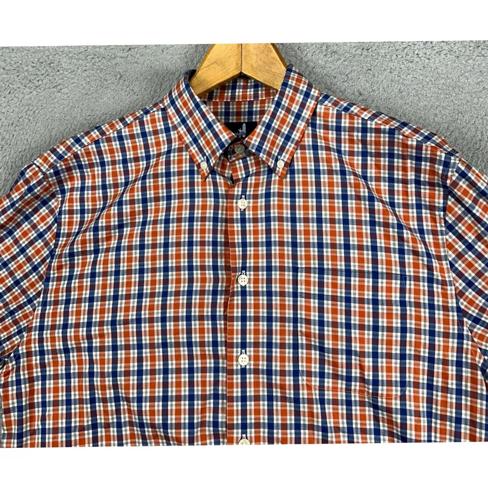 johnnie-O Johnnie-O Mens Button Down Shirt Adult Medium Blue Orange Plaid Casual Cotton Size US M / EU 48-50 / 2 - 2 Thumbnail