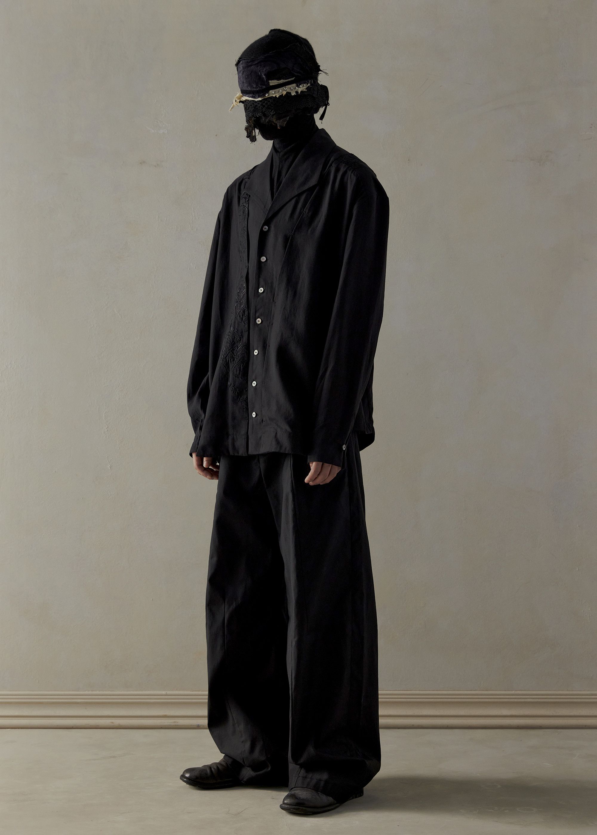 image of Professor E 23Fw Embroidered Shirt in Black, Men's (Size Medium)