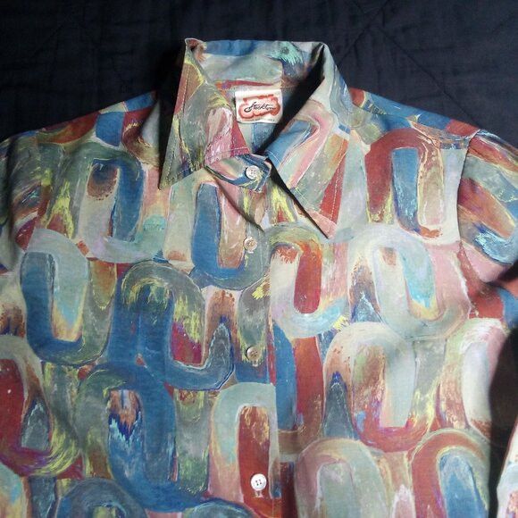 Other Vintage Stockton Abstract Strokes Polyester Disco Shirt Size US L / EU 52-54 / 3 - 1 Thumbnail