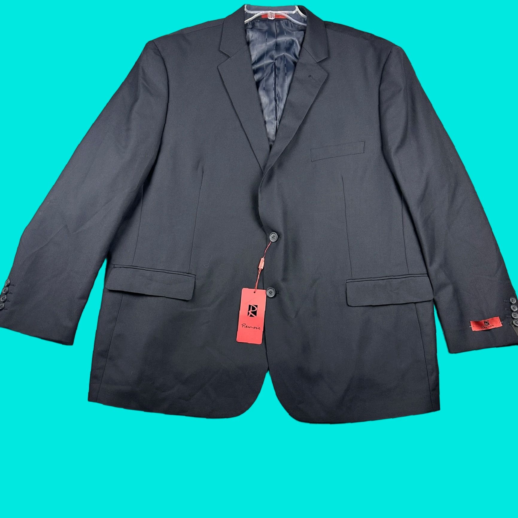 Vintage Renvi Mens 54R Navy Blue Classic Fit 2 Button Blazer Pants Set Formal New Suit 2 Piece Size 54R - 1 Thumbnail