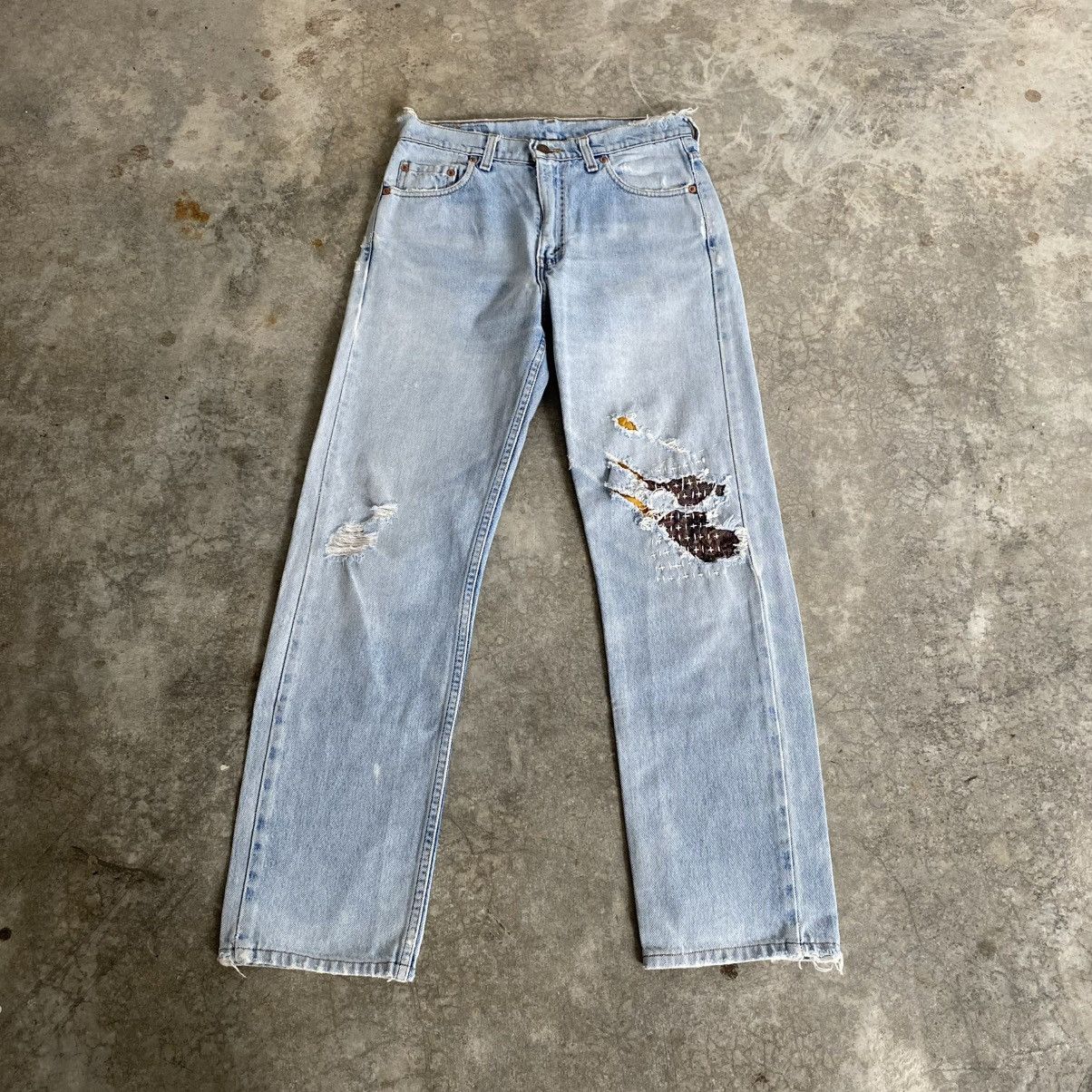 Levi's Vintage 90’s Levis 505 Sashiko Boro Light Blue Remark Jeans Size US 29 - 1 Thumbnail