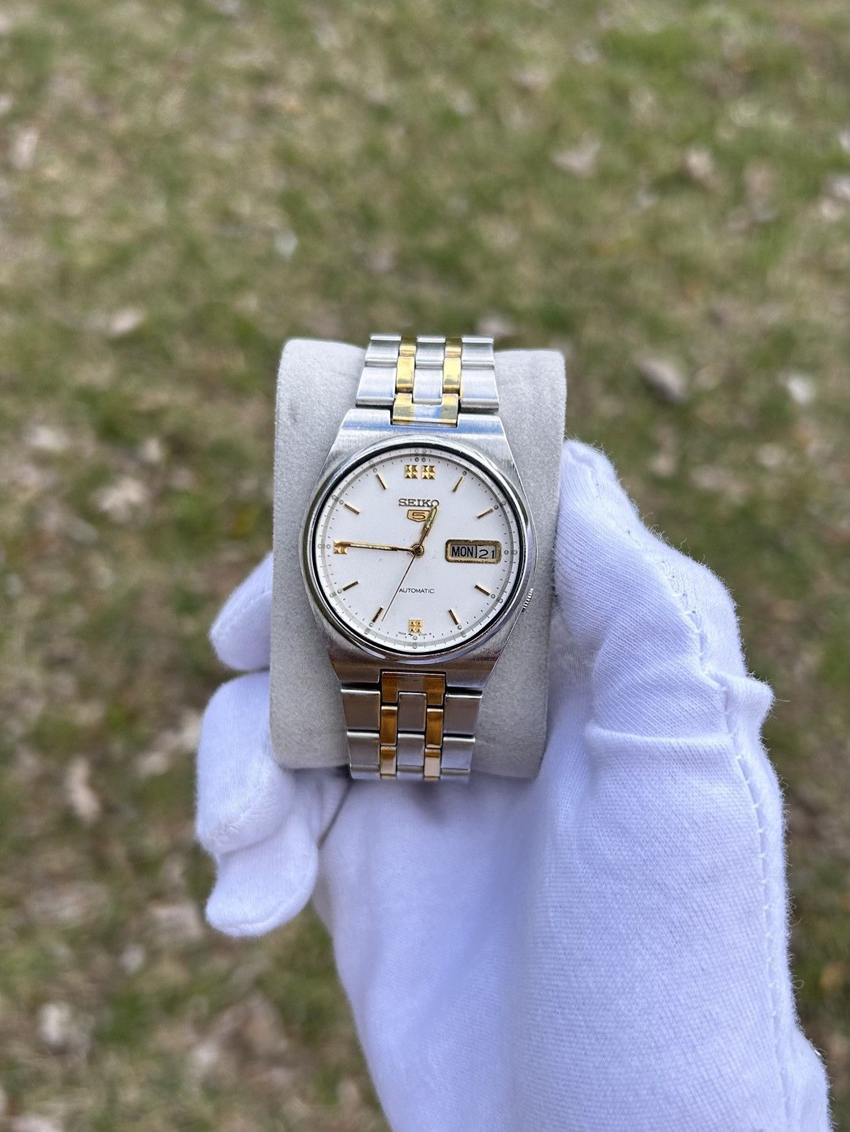 Seiko 5 Watch Automatic Mechanical Japan Made 2000's in White, Men's