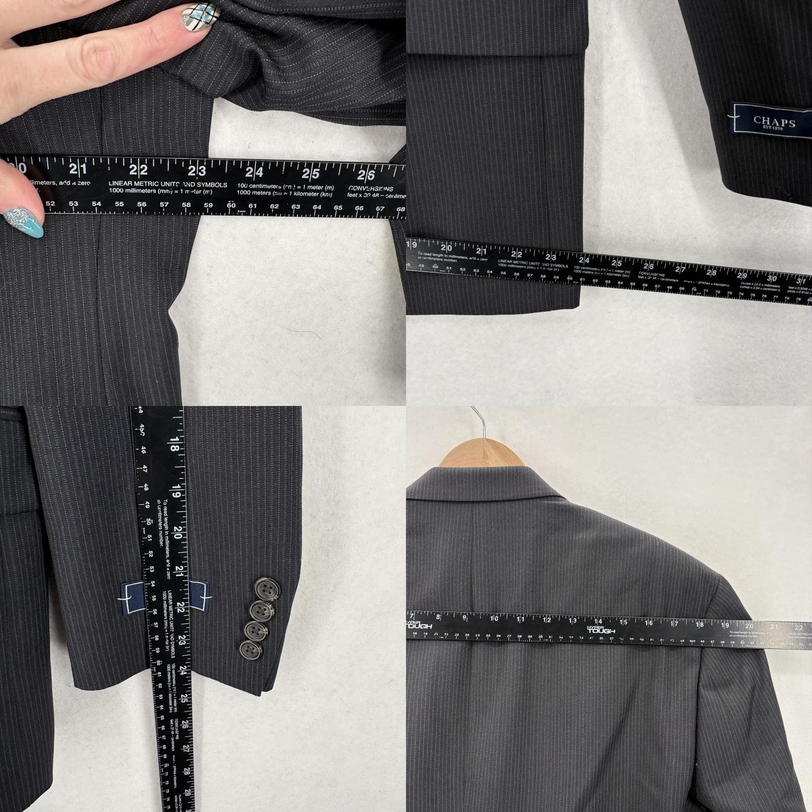 Chaps Chaps Suit Jacket Sport Coat Mens 44S Gray Pinstripe Wool Blend Two Button NWT Size 44R - 9 Thumbnail