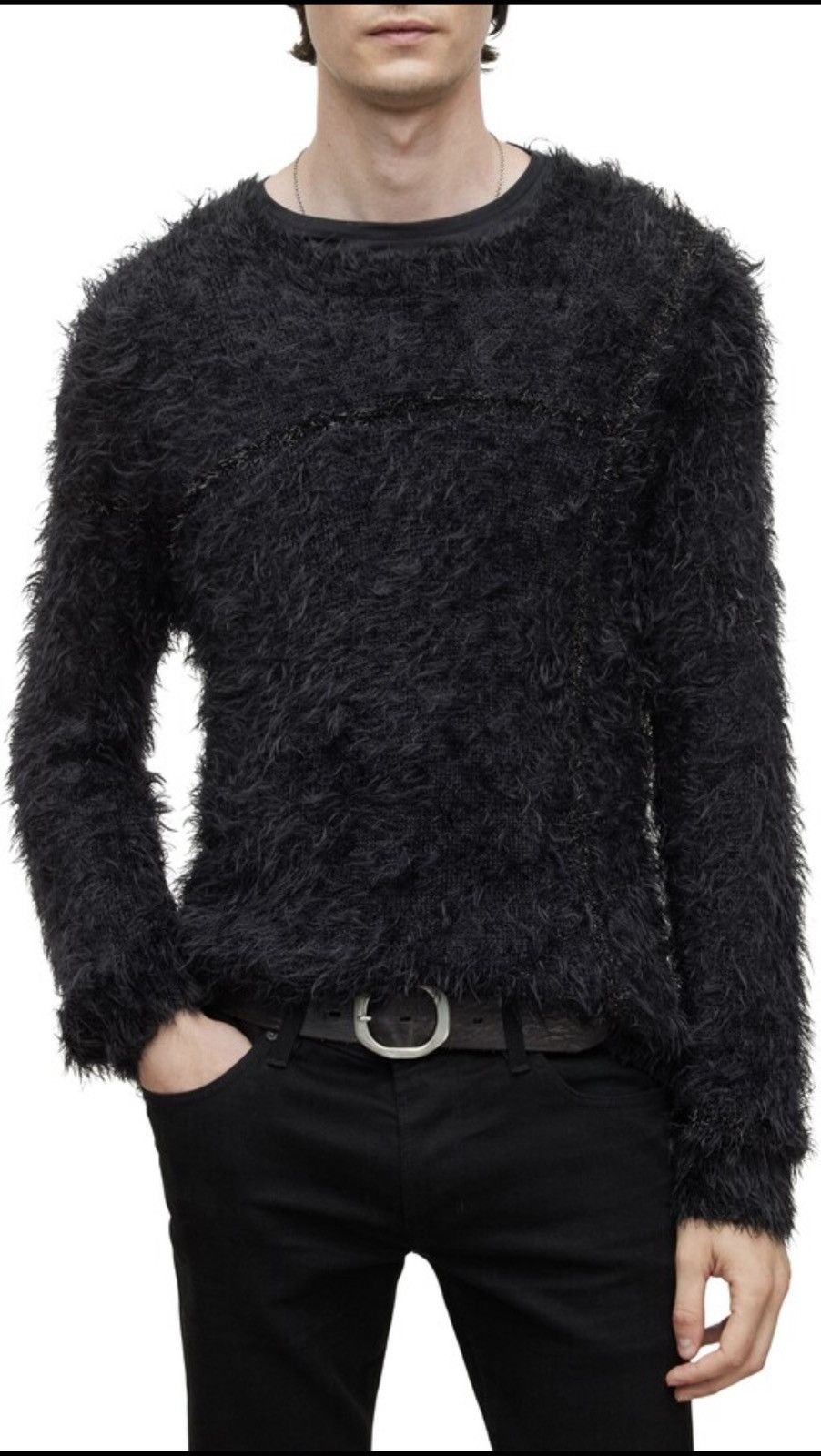 John Varvatos Black Fuzzy Sweater medium Size US M / EU 48-50 / 2 - 6 Thumbnail